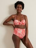 Phase Eight Fern Leaf Print High Waist Swim Bottoms, Red/White, Red/White