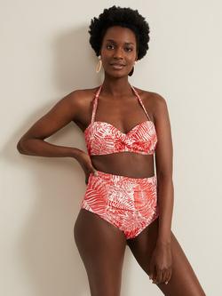 Phase Eight Fern Leaf Print High Waist Swim Bottoms, Red/White, Red/White
