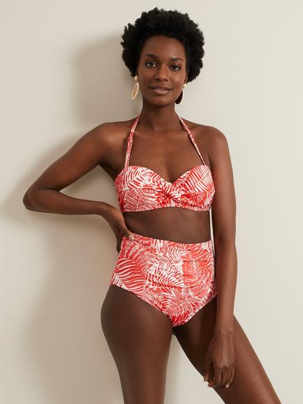 Phase Eight Fern Leaf Print High Waist Swim Bottoms, Red/White, Red/White