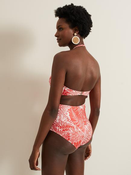 Phase Eight Fern Leaf Print High Waist Swim Bottoms, Red/White - view 2, Red/White