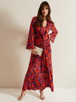 Phase Eight Briella Leaf Print Jersey Maxi Dress, Vermillion/Multi, Vermillion/Multi