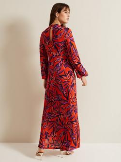 Phase Eight Briella Leaf Print Jersey Maxi Dress, Vermillion/Multi - view 2, Vermillion/Multi