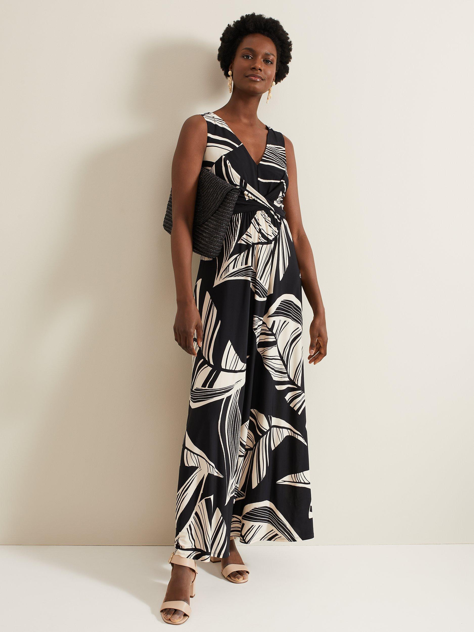 Phase Eight Artemis Leaf Print Maxi Dress Black White