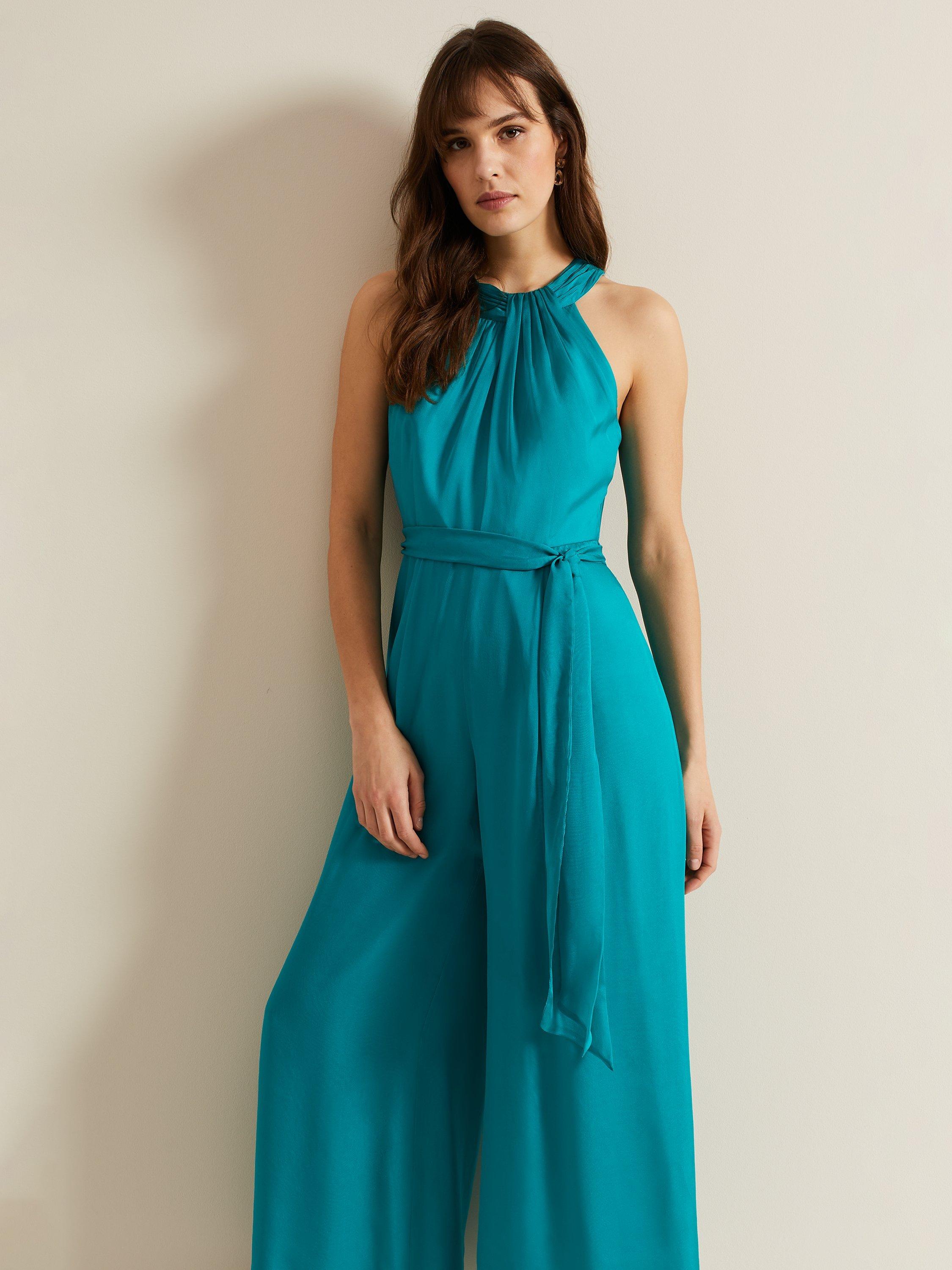 Phase Eight Susanna Silk Jumpsuit, Teal, 18