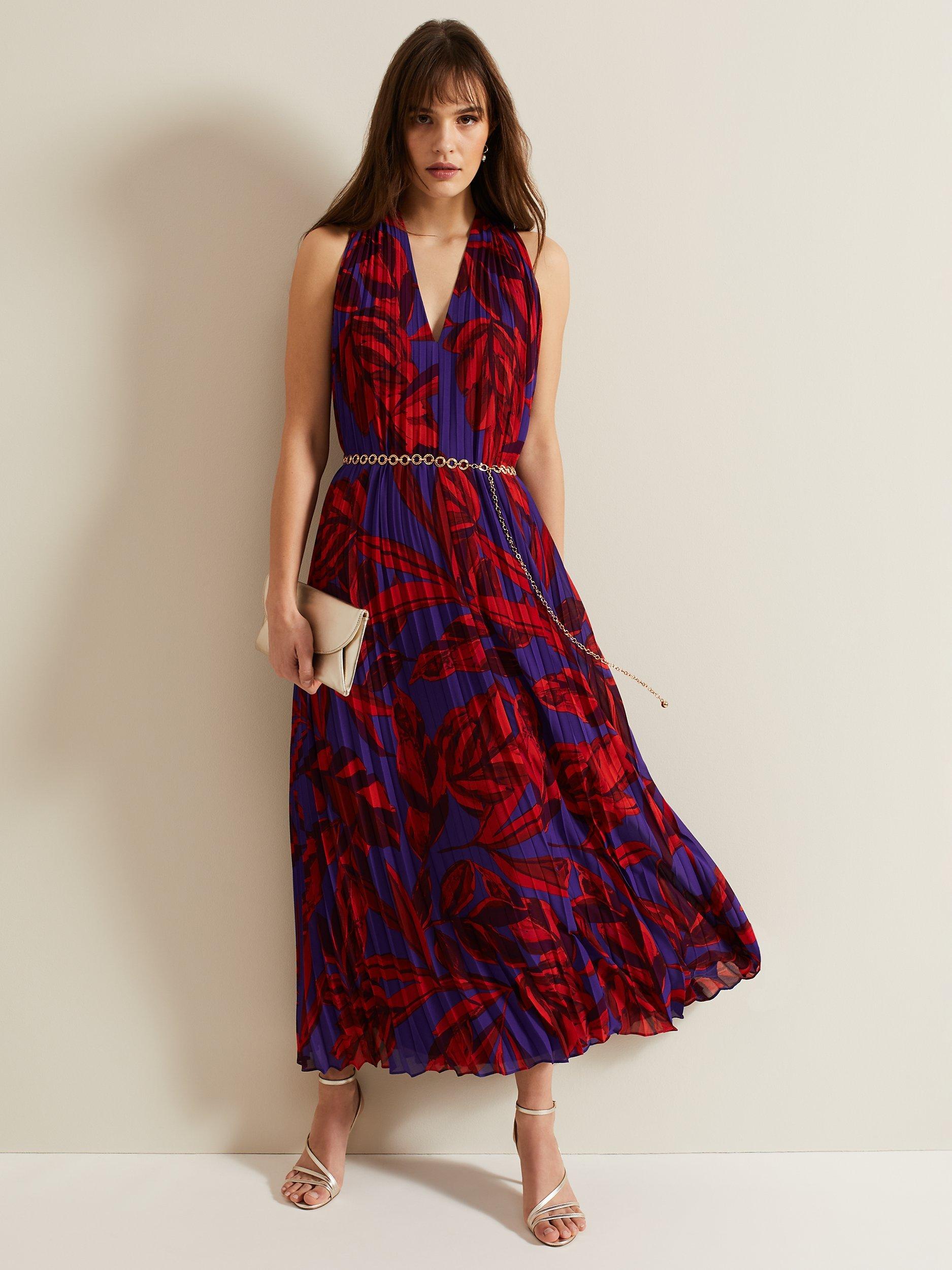 Phase Eight Adelaide Pleated Midaxi Dress Violet Multi