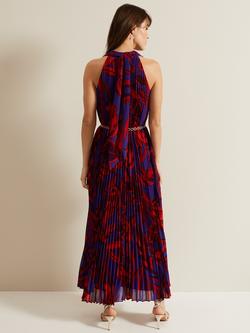 Phase Eight Adelaide Pleated Midaxi Dress, Violet/Multi - view 2, Violet/Multi