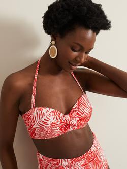 Phase Eight Fern Print Bandeau Bikini Top, Red/White, Red/White