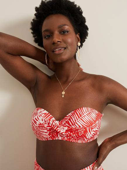 Phase Eight Fern Print Bandeau Bikini Top, Red/White - view 2, Red/White