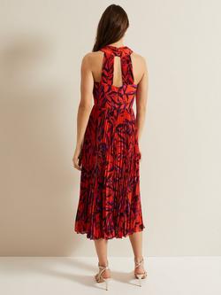 Phase Eight Sorella Floral Print Pleated Midi Dress, Vermillion/Multi - view 2, Vermillion/Multi