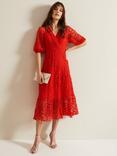 Phase Eight Senna Lace Midi Dress, Vermillion