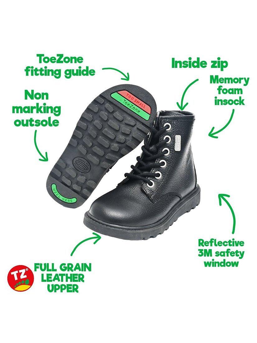 ToeZone Kids' August Leather Boots, Black, 8 Jnr