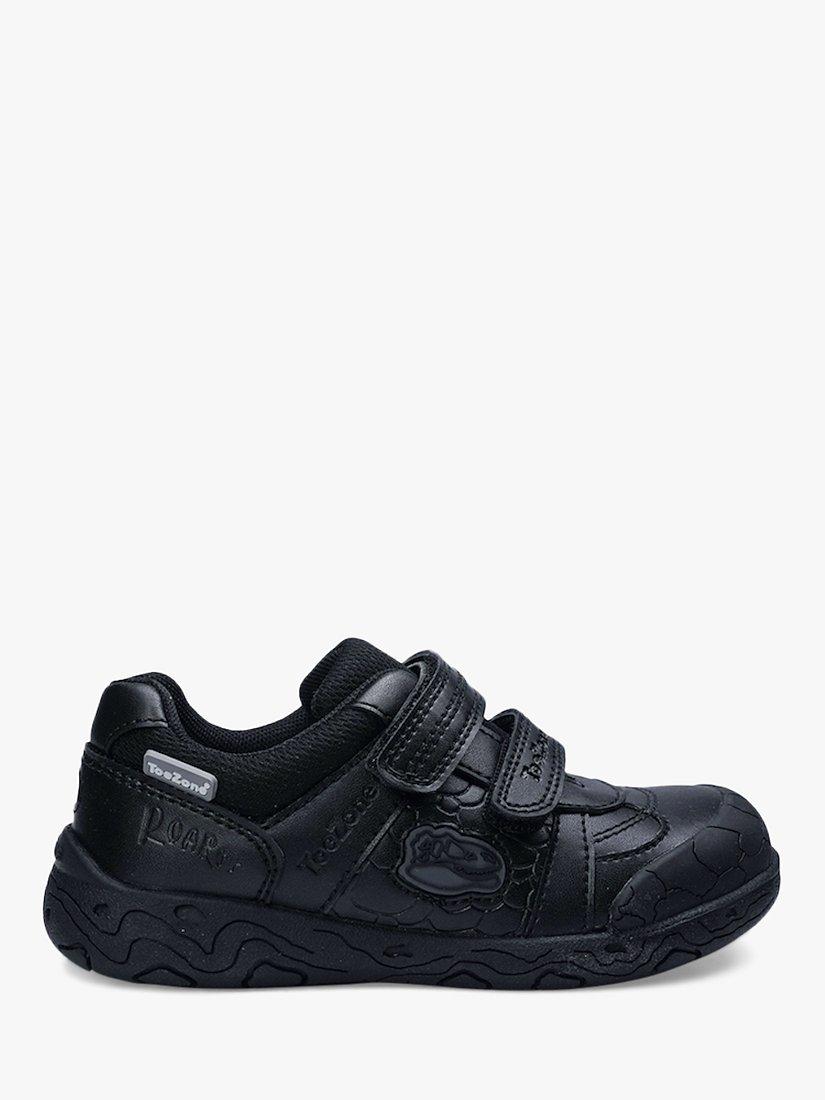 Product image 1 of 6, which shows ToeZone Chase Dinosaur Double Rip Tape School Shoes, Black, 8 Jnr