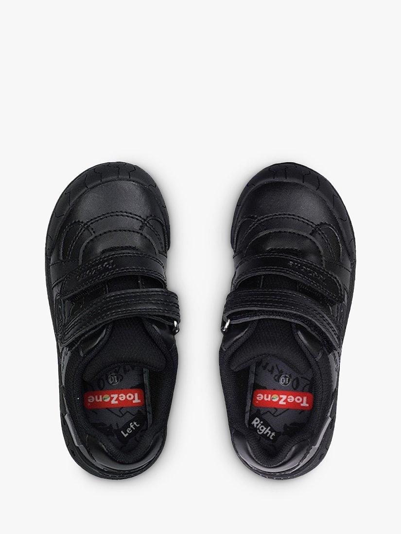 Product image 3 of 6, which shows ToeZone Chase Dinosaur Double Rip Tape School Shoes, Black, 8 Jnr