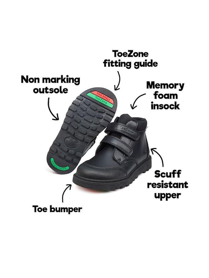 Product image 5 of 7, which shows ToeZone Felix Double Rip Tape Boots, Black, 8 Jnr