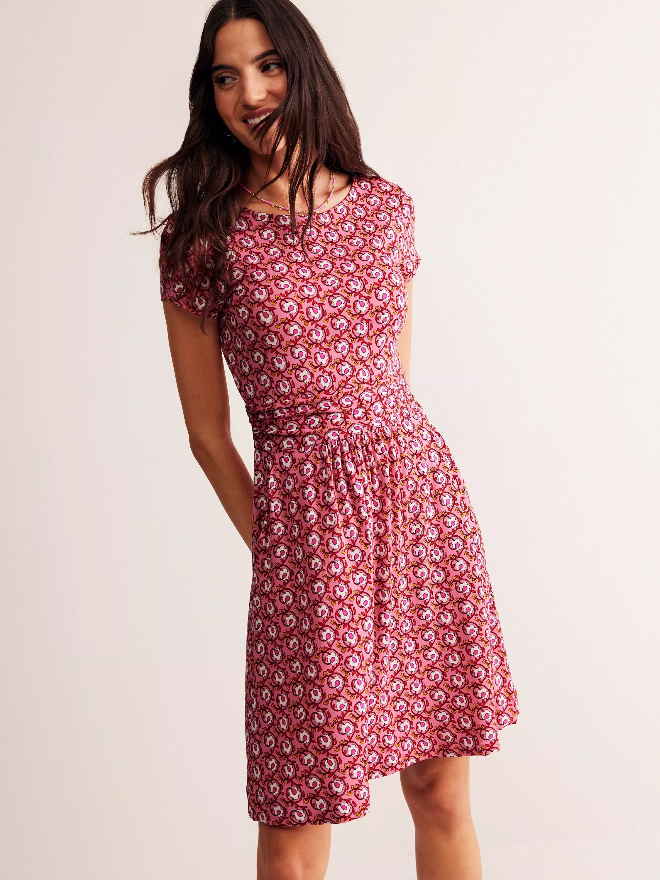 Boden Amelie Jersey Foliage Terrace Jersey Dress Rose