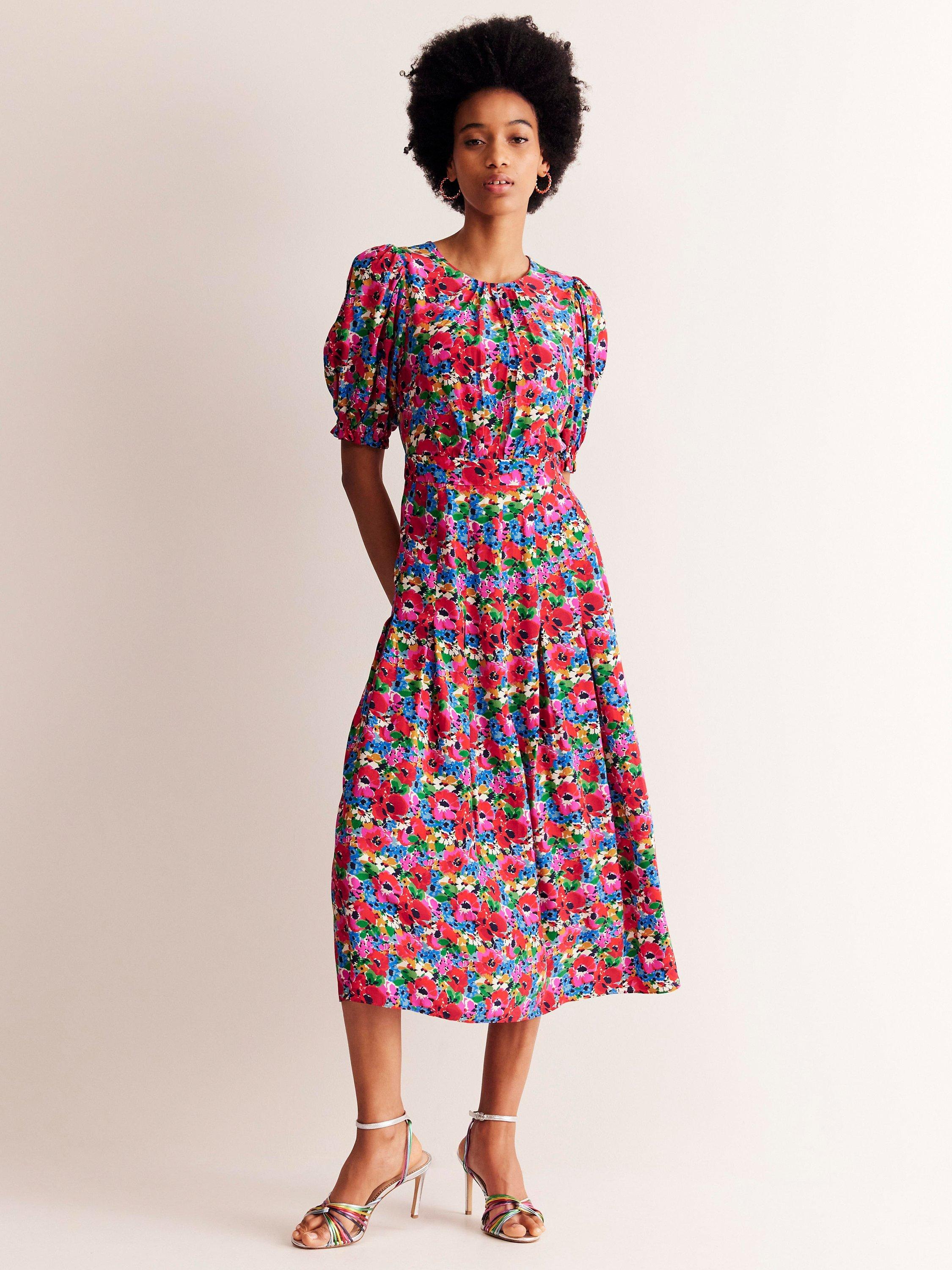 Boden Liv Pleat Detail Midi Dress Wild Poppy