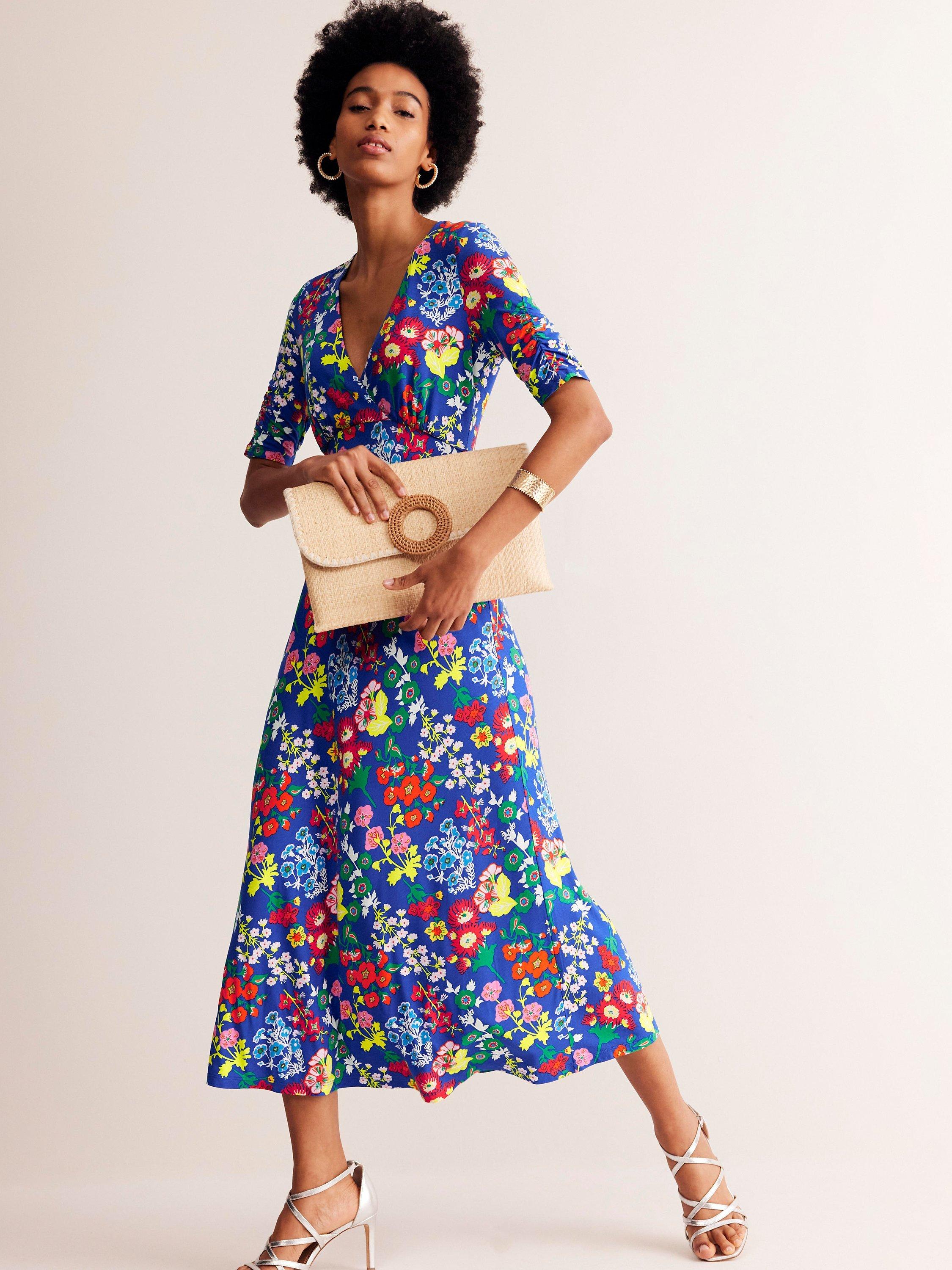 Boden Rebecca Floral Jersey Midi Dress Blue Wildflower