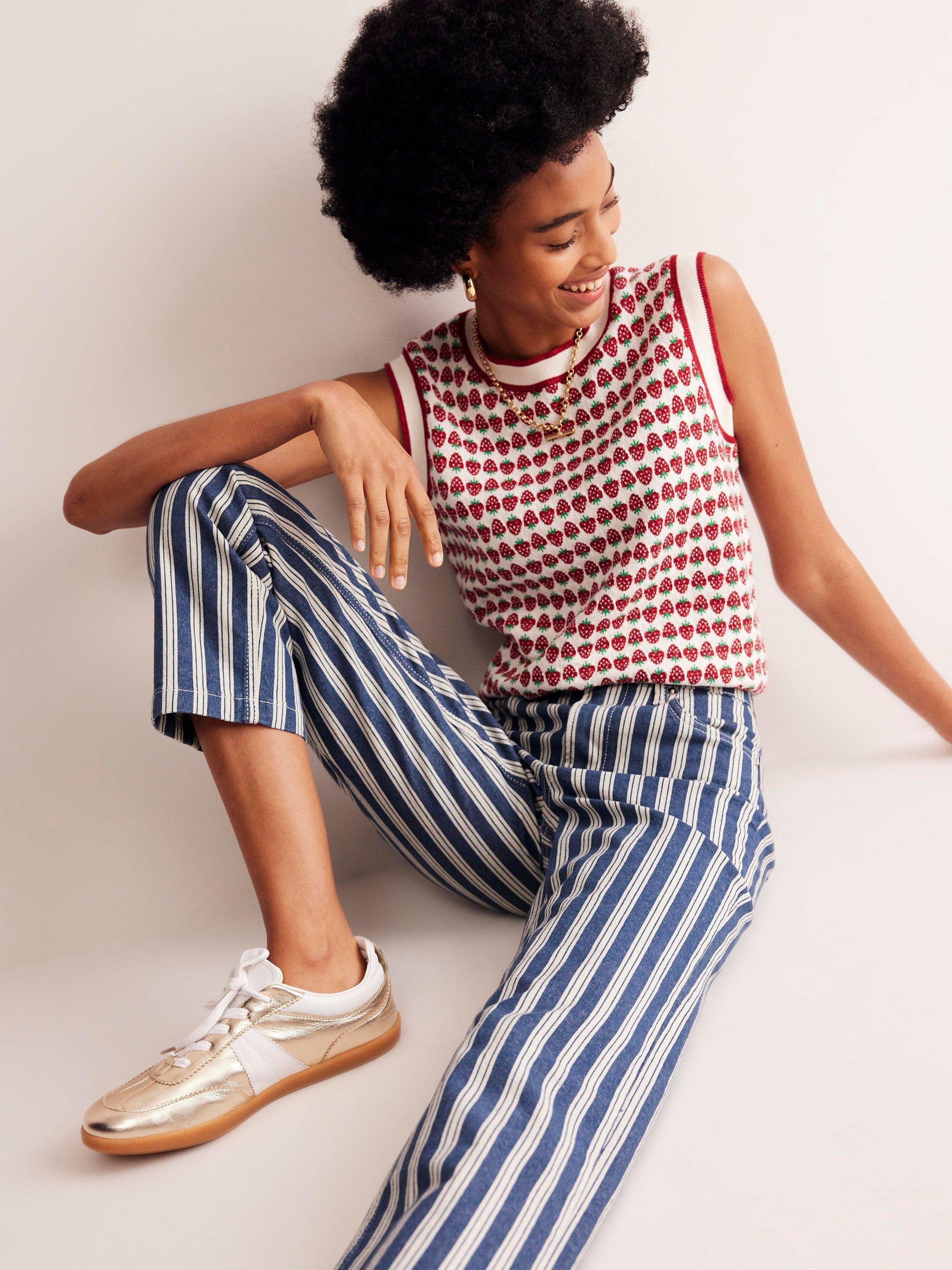 Boden Striped Straight Leg Jeans, Navy/White