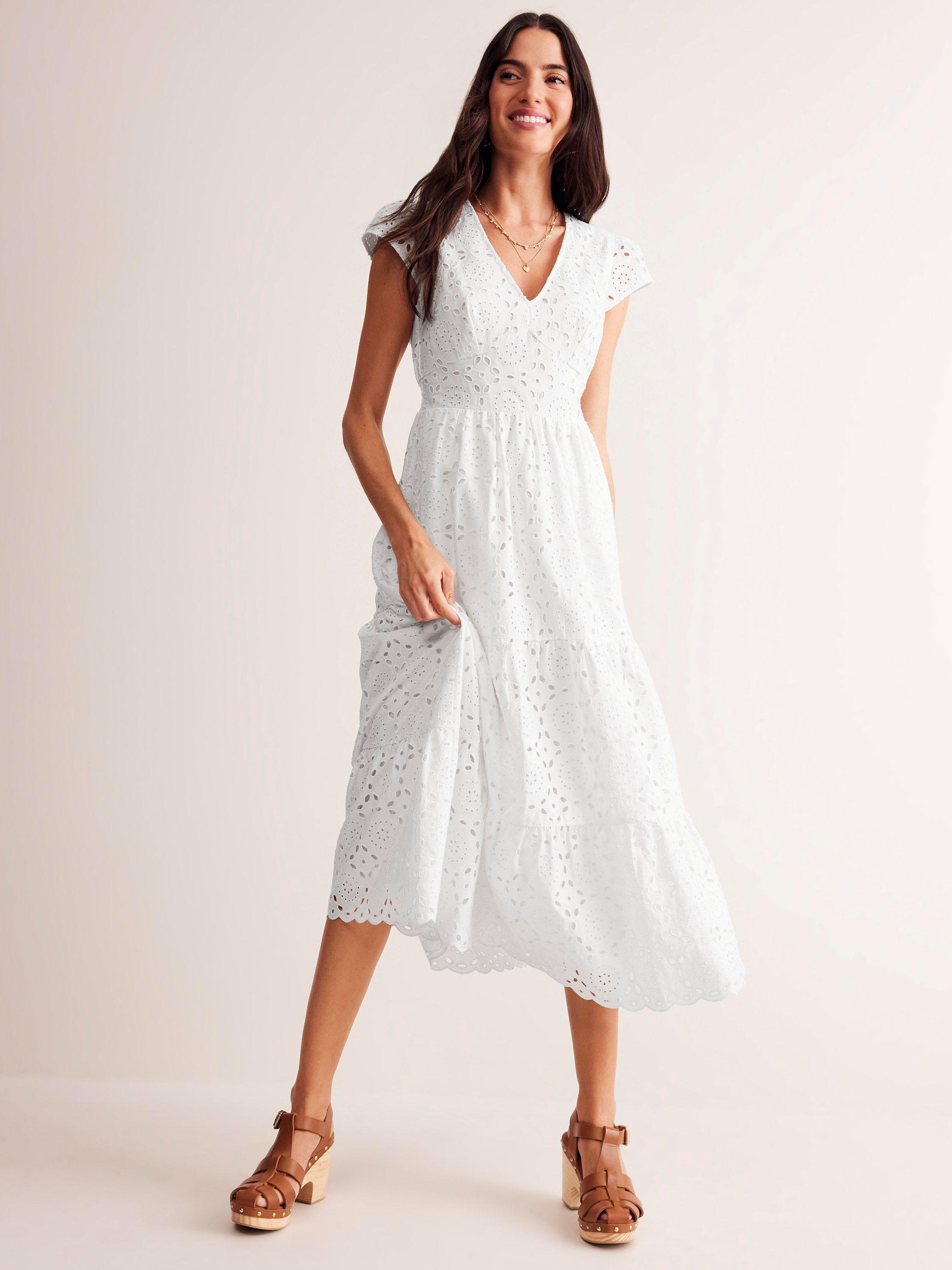 Boden May Broderie Midi Dress, White