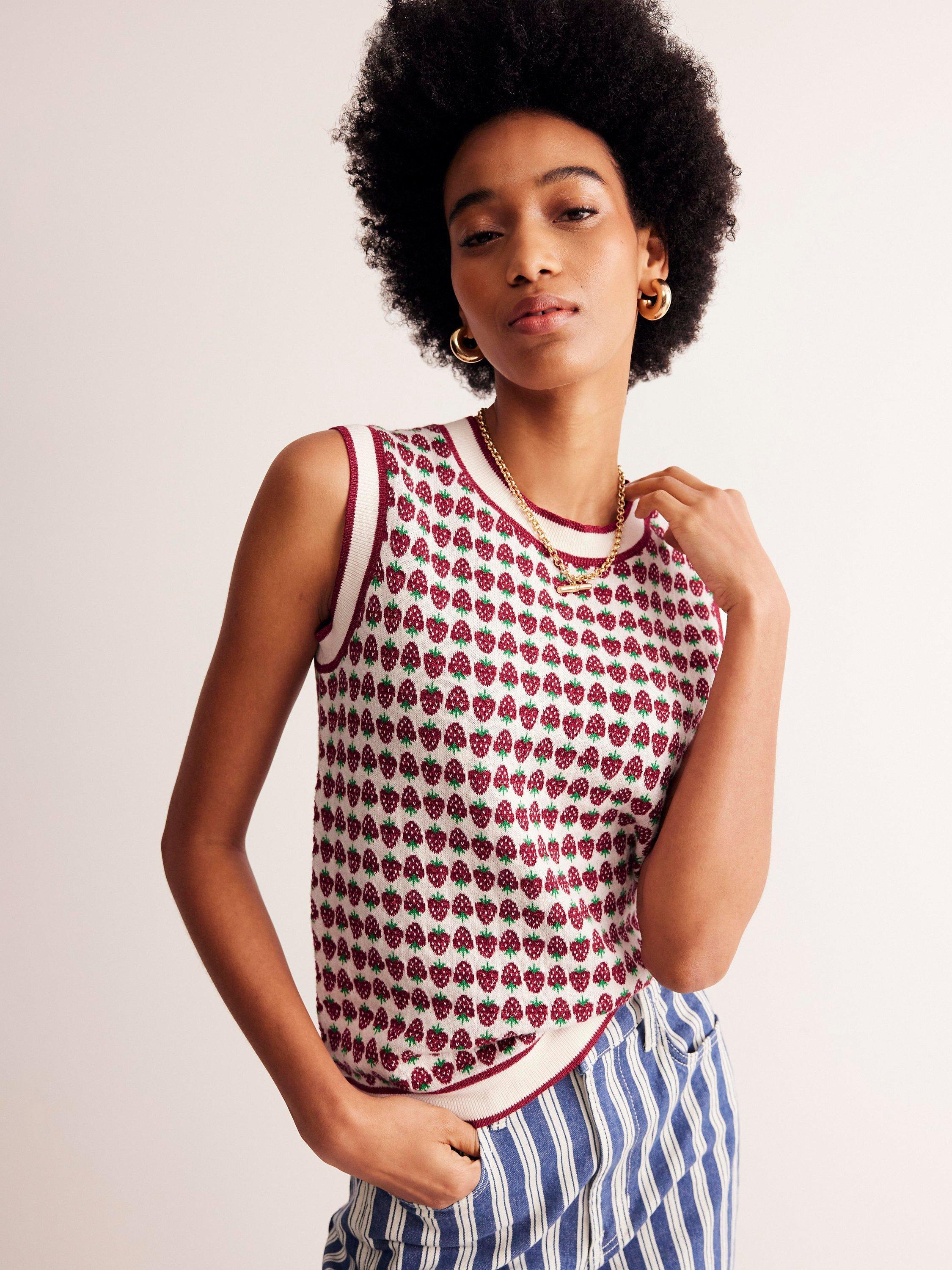 Boden Sparkle Strawberry Fair Isle Knit Tank Top, Multi