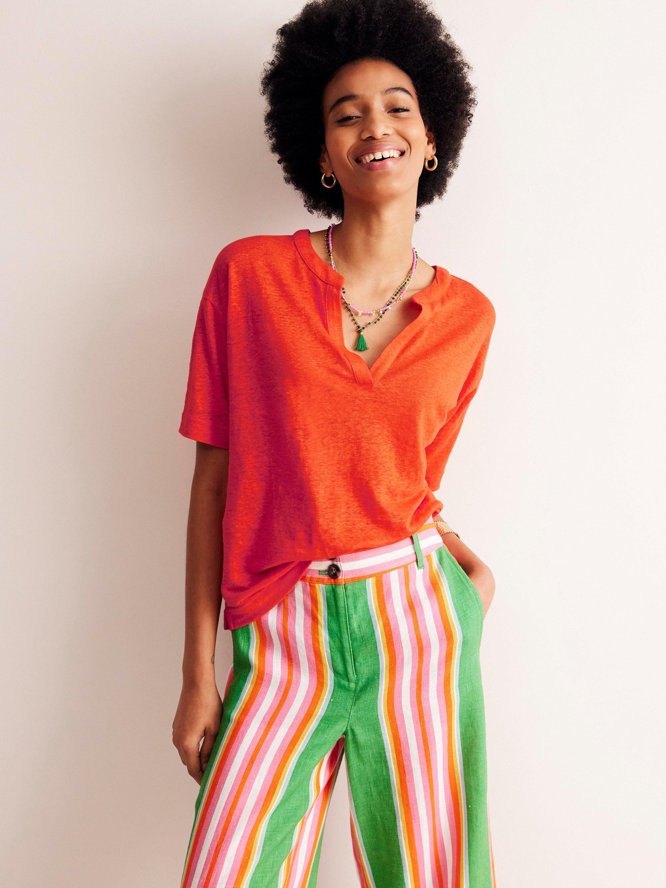 Boden Henley Notch Neck Linen Top, Mandarin Orange