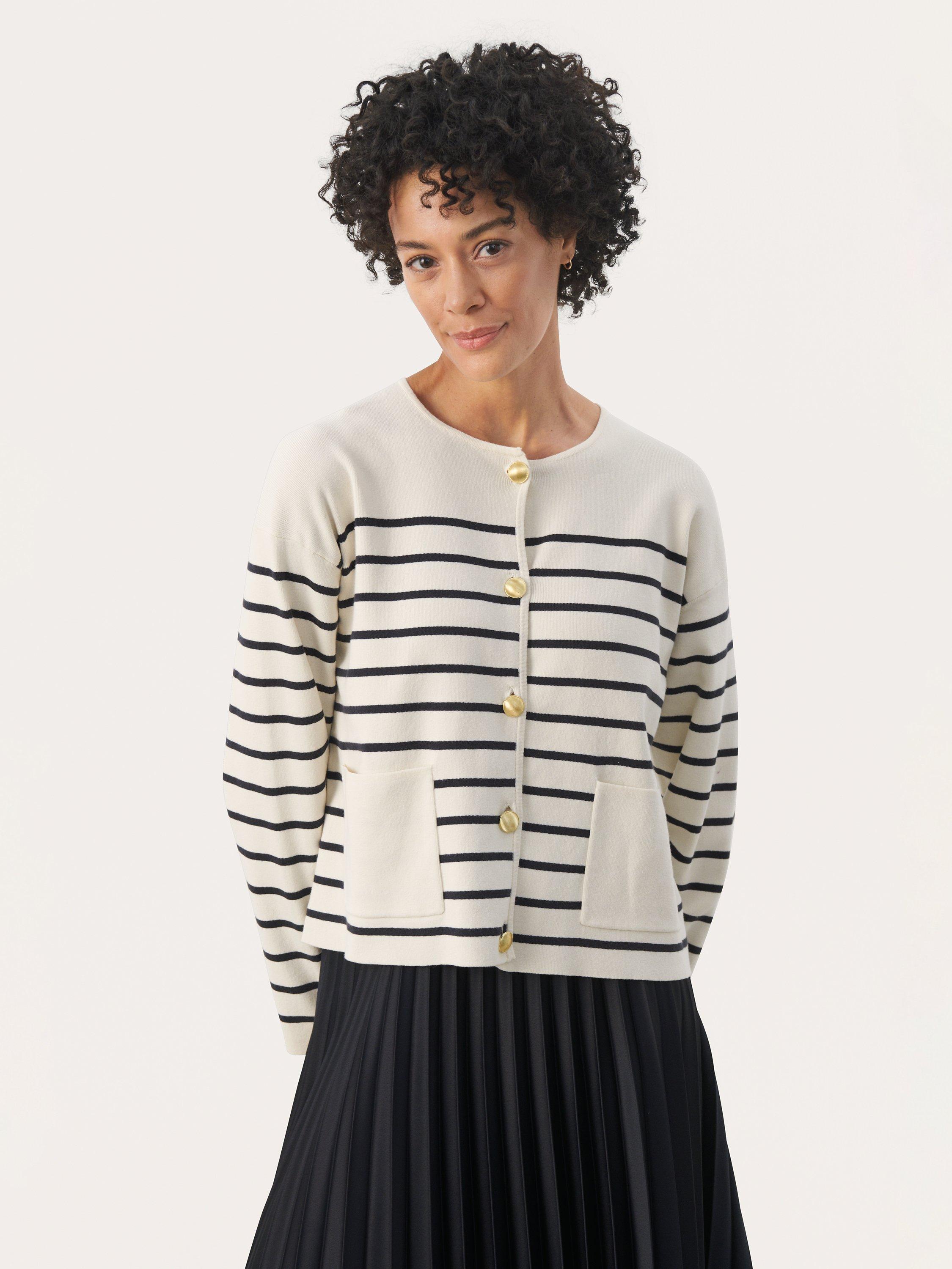 Product image 1 of 5, which shows Part Two Elodie Long Sleeve Cardigan, Dark Navy Stripe, M