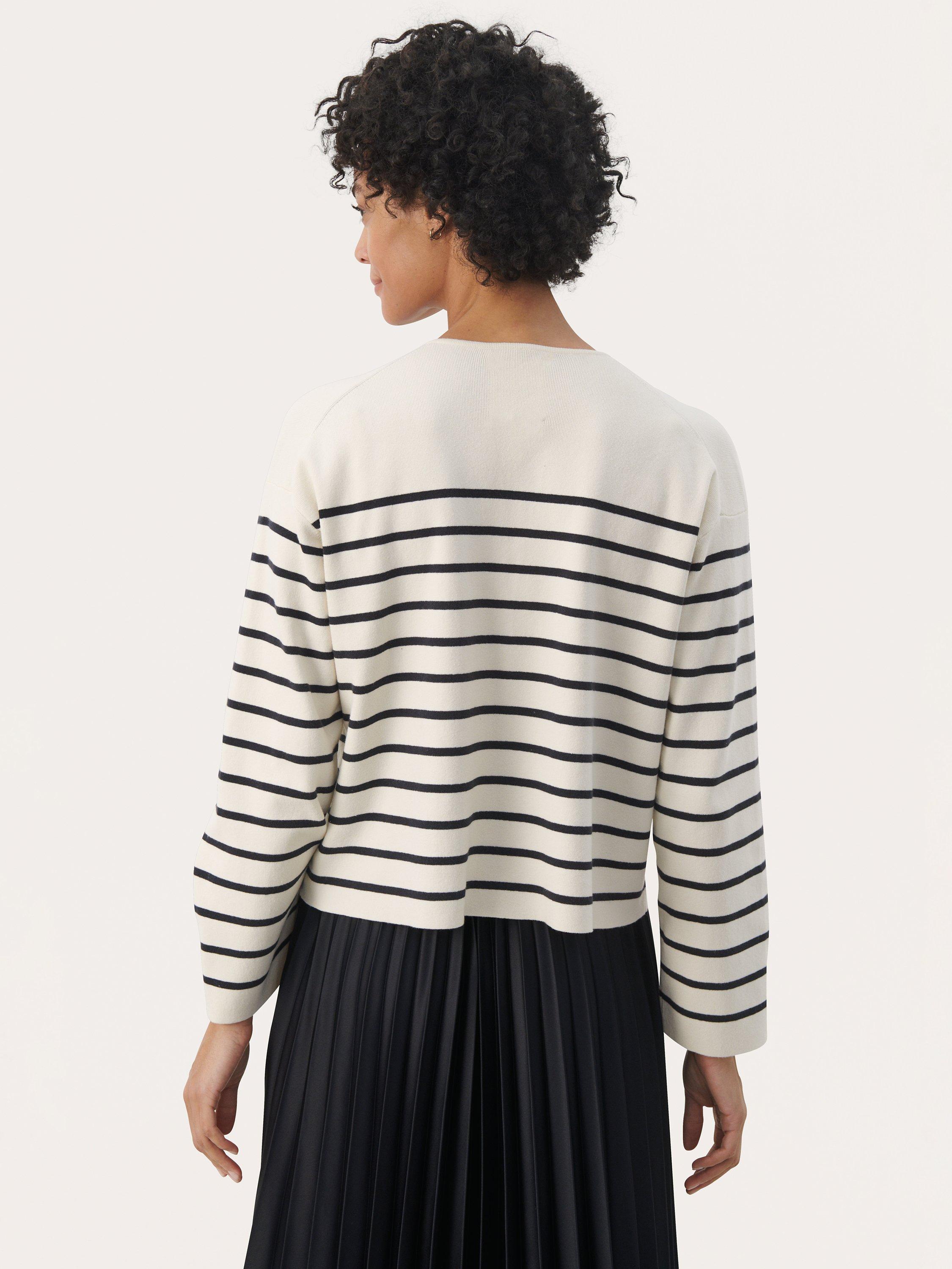 Product image 2 of 5, which shows Part Two Elodie Long Sleeve Cardigan, Dark Navy Stripe, M