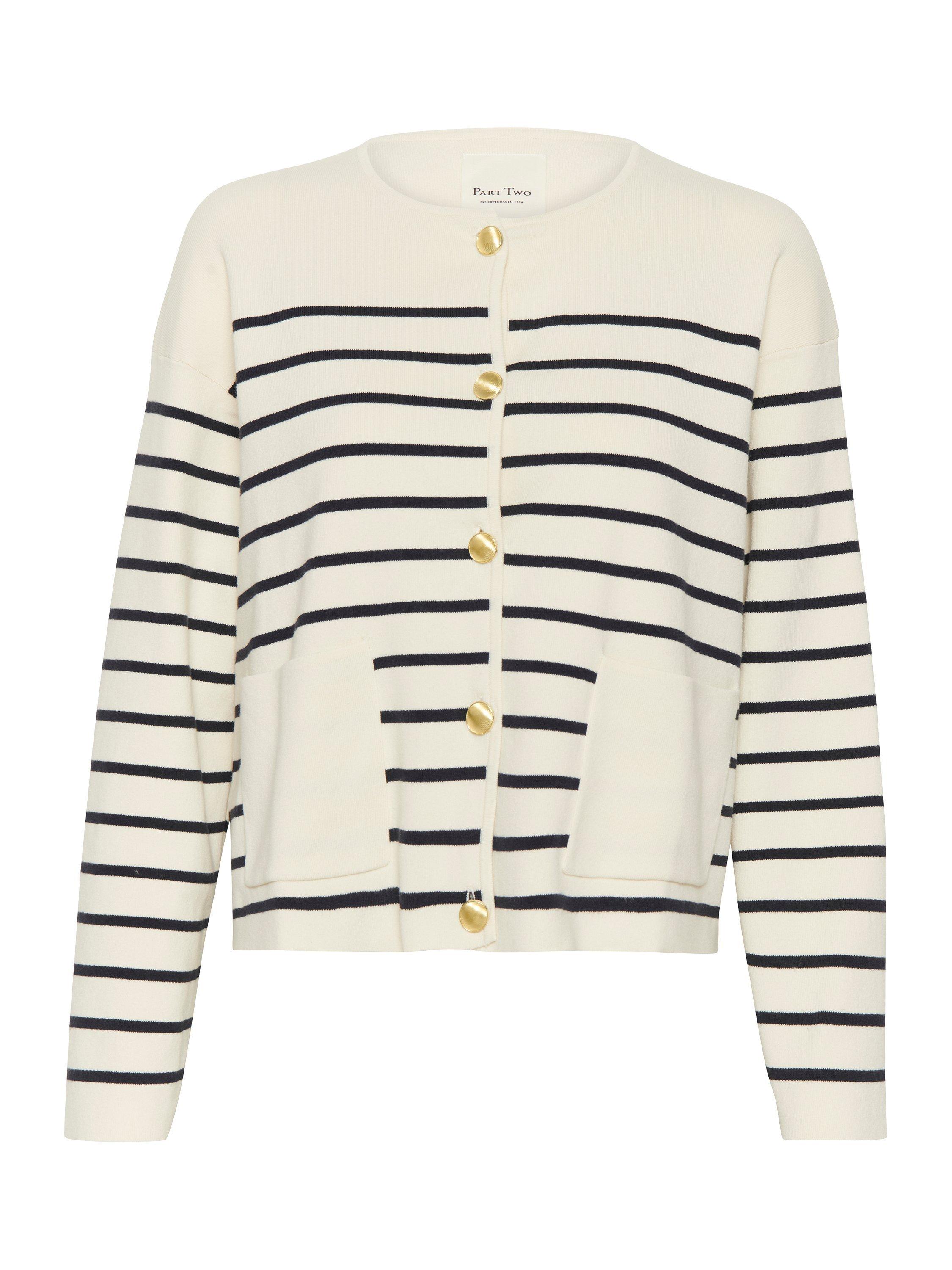 Product image 4 of 5, which shows Part Two Elodie Long Sleeve Cardigan, Dark Navy Stripe, M