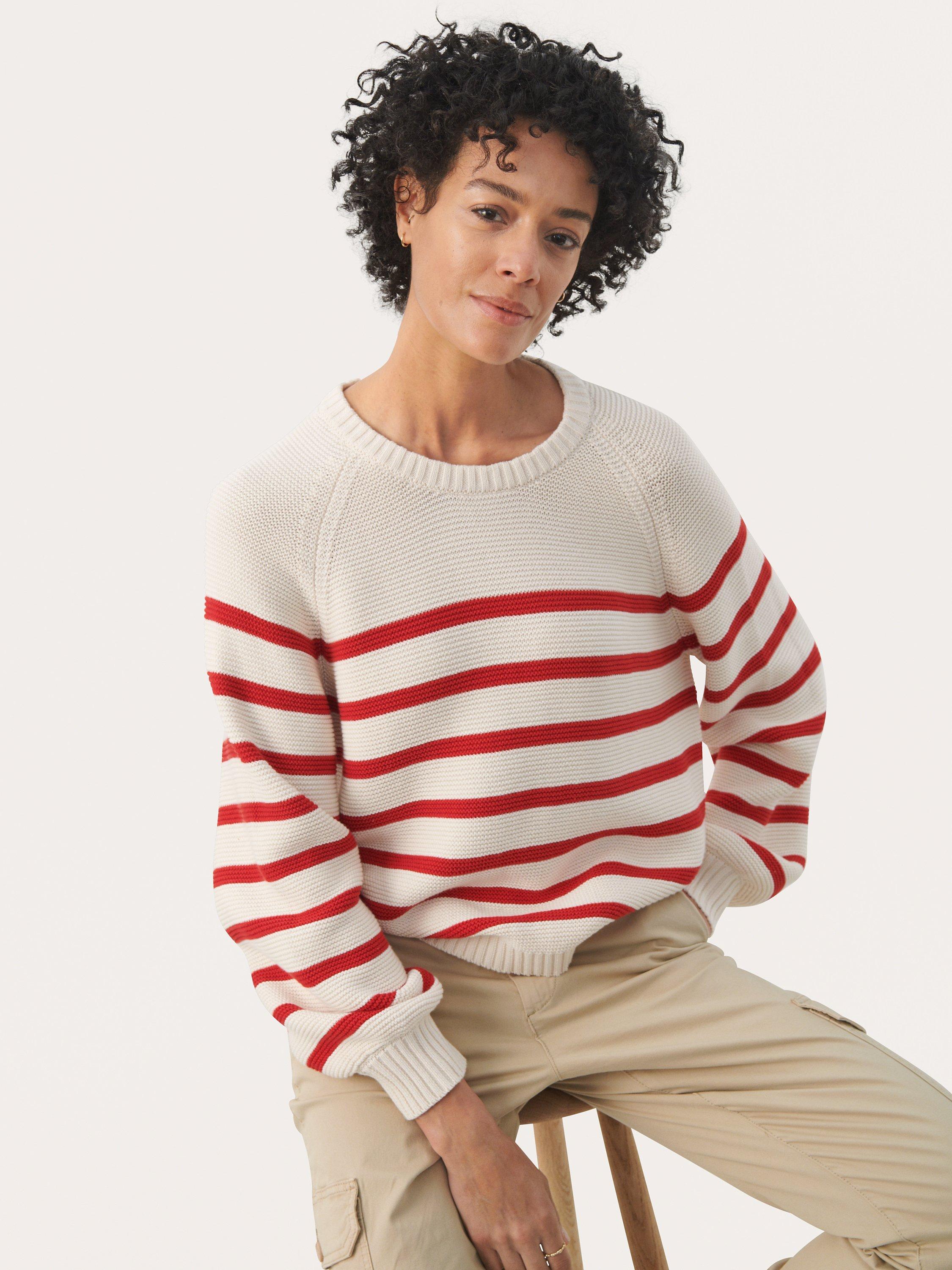 Product image 1 of 5, which shows Part Two Saya Organic Cotton Striped Jumper, Salsa, L