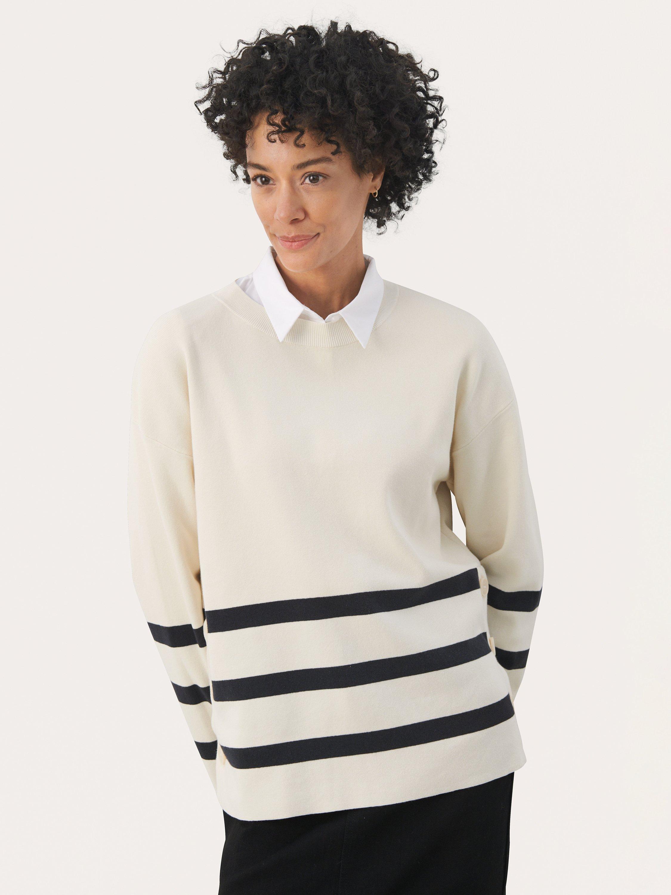 Product image 1 of 6, which shows Part Two Emely Long Sleeve Relaxed Fit Jumper, Dark Navy Stripe, XS