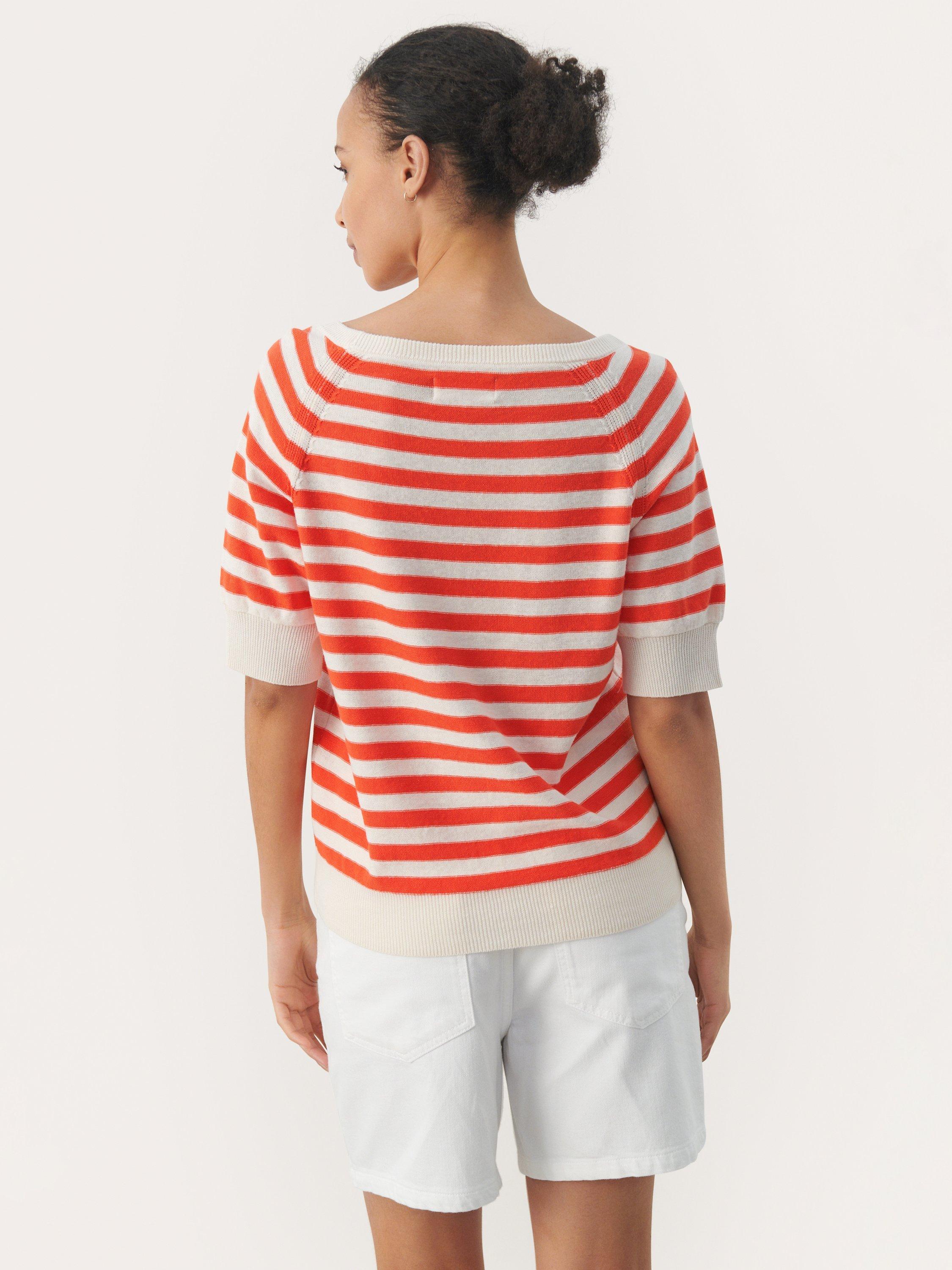 Product image 2 of 5, which shows Part Two Glennie Short Sleeve Jumper, Mandarin Red Stripe, M