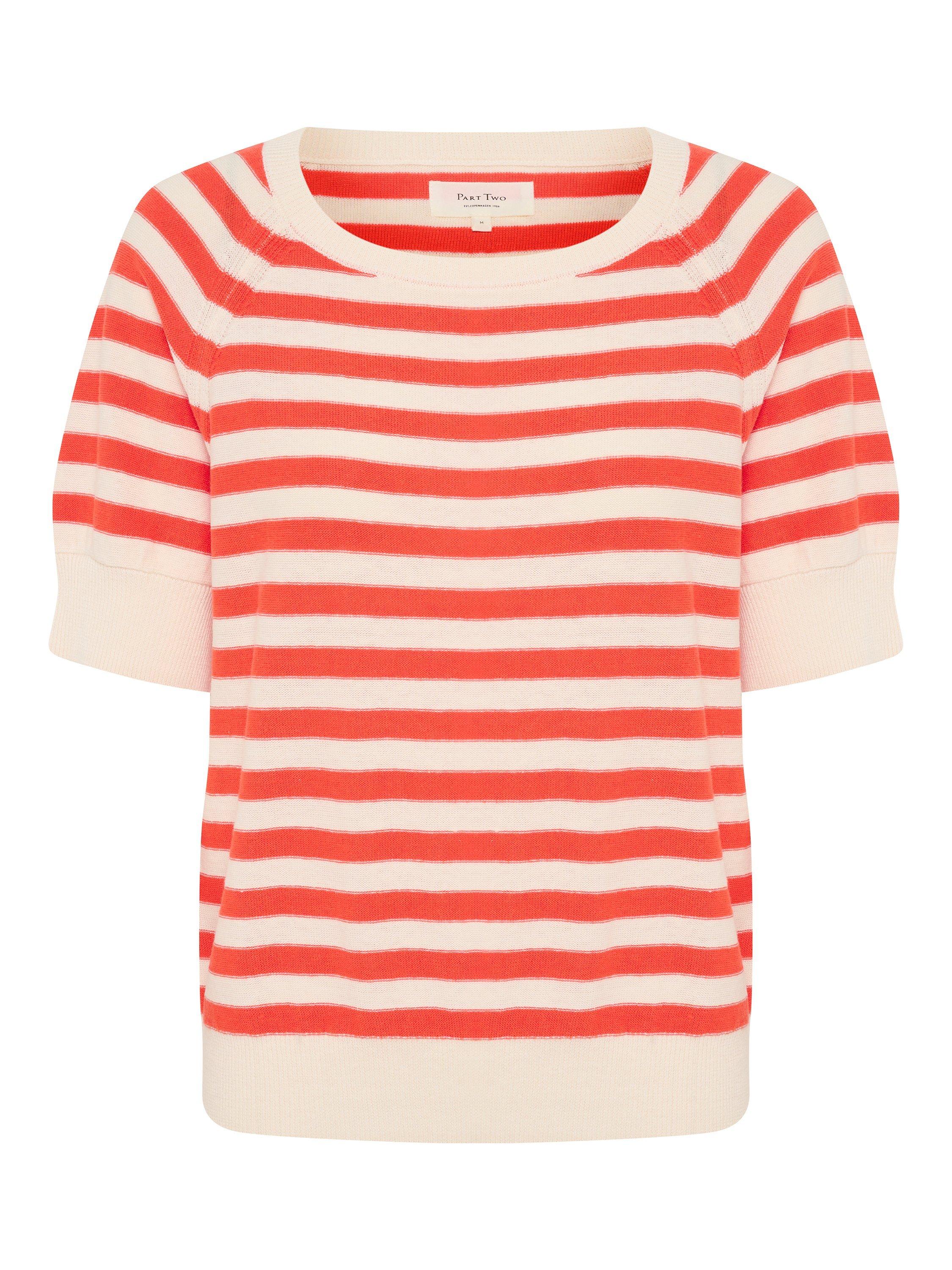 Product image 4 of 5, which shows Part Two Glennie Short Sleeve Jumper, Mandarin Red Stripe, M