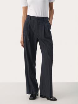 Part Two Cherra Wide Leg Trousers, Dark Navy Pinstripe, Dark Navy Pinstripe