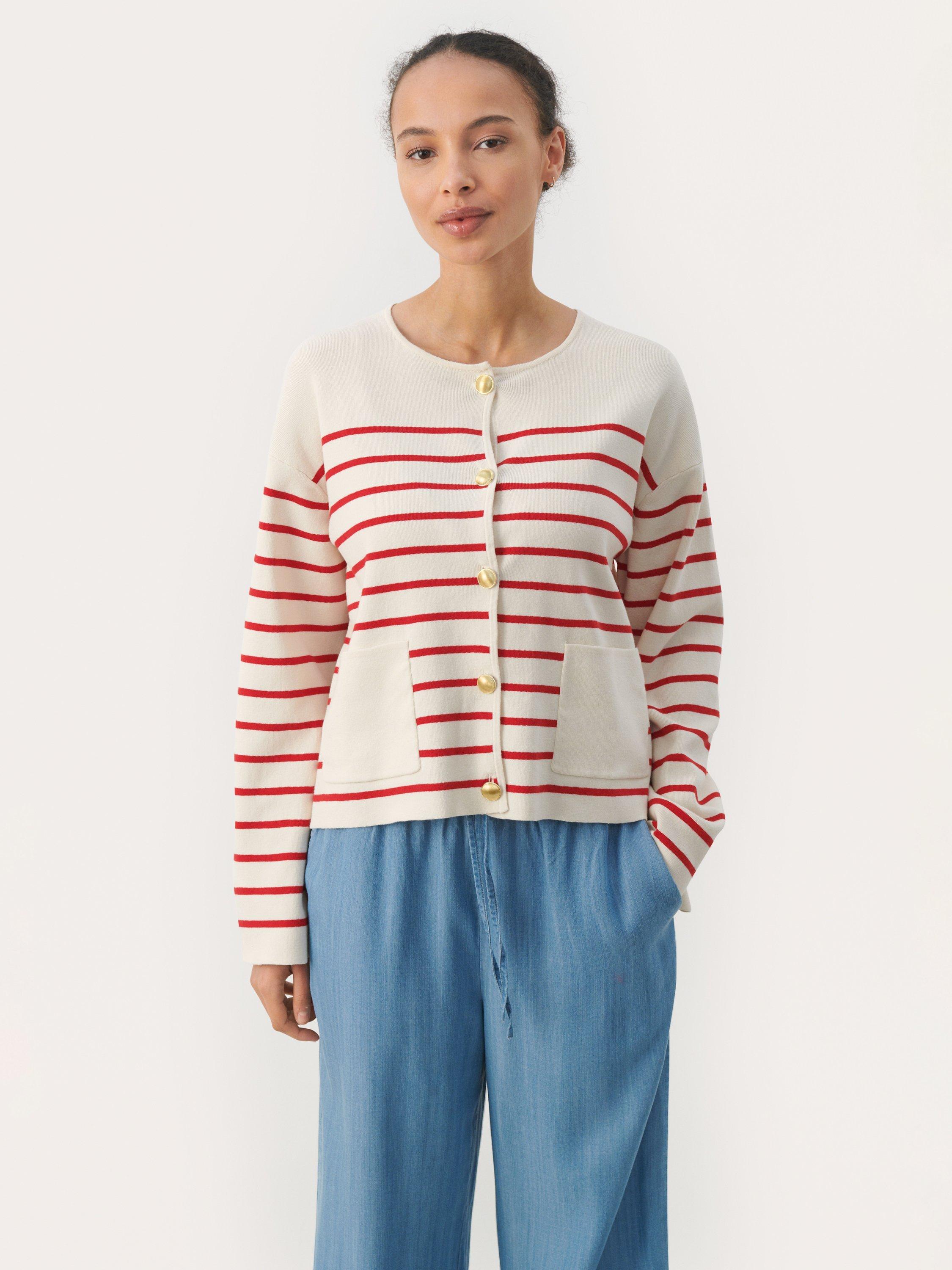 Product image 1 of 6, which shows Part Two Elodie Long Sleeve Cardigan, Salsa Stripe, XS