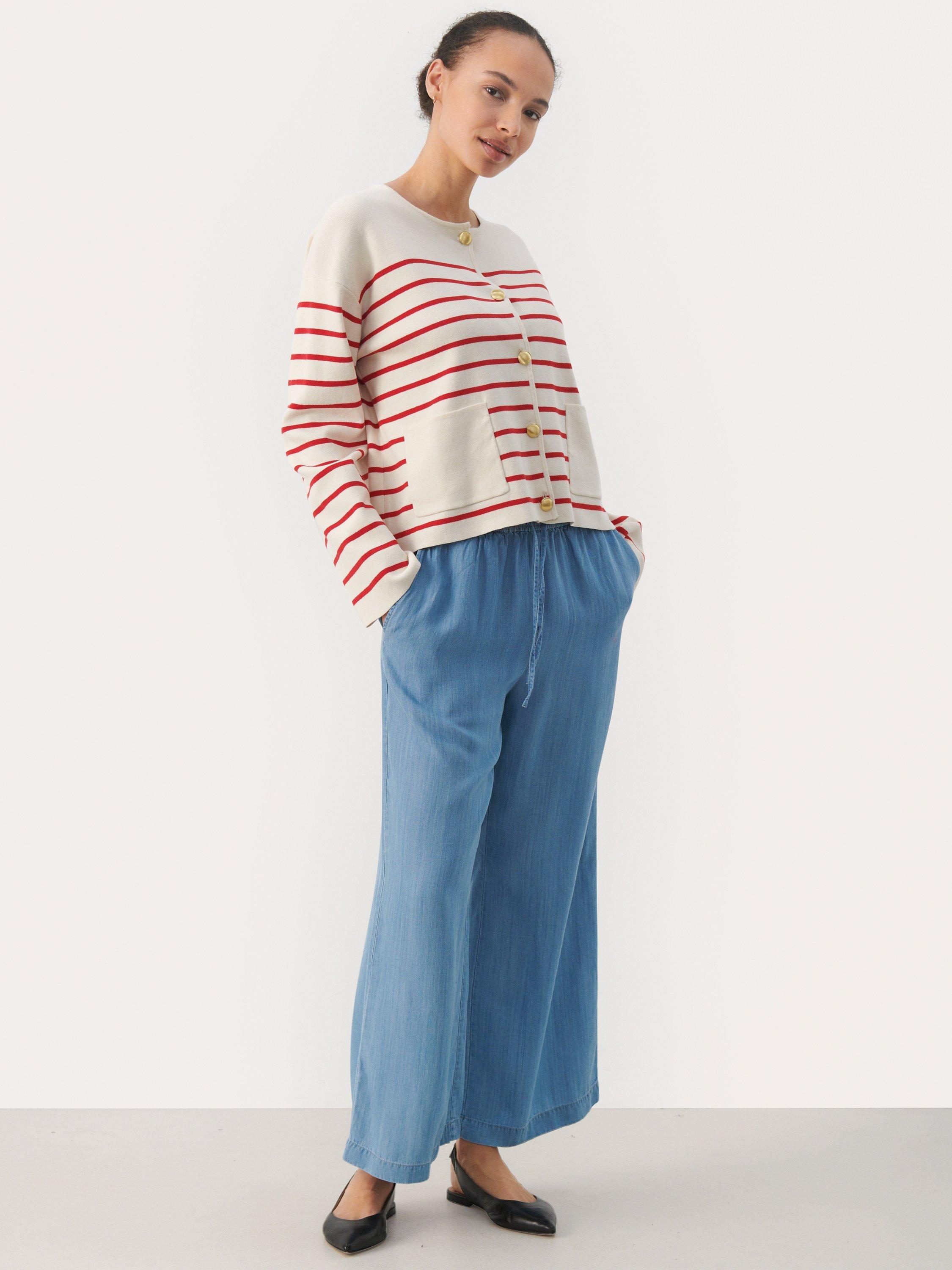 Product image 3 of 6, which shows Part Two Elodie Long Sleeve Cardigan, Salsa Stripe, XS
