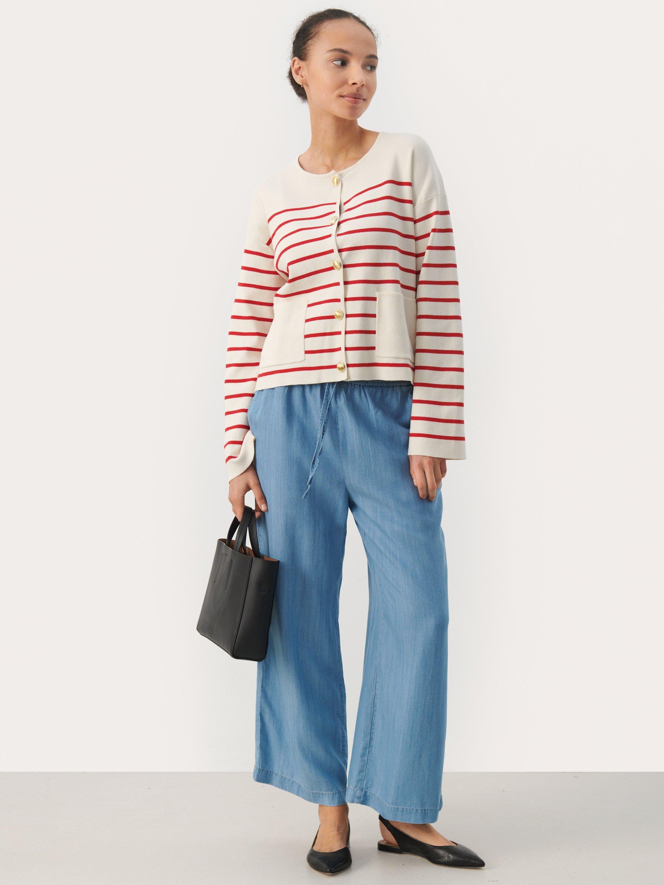 Product image 4 of 6, which shows Part Two Elodie Long Sleeve Cardigan, Salsa Stripe, XS