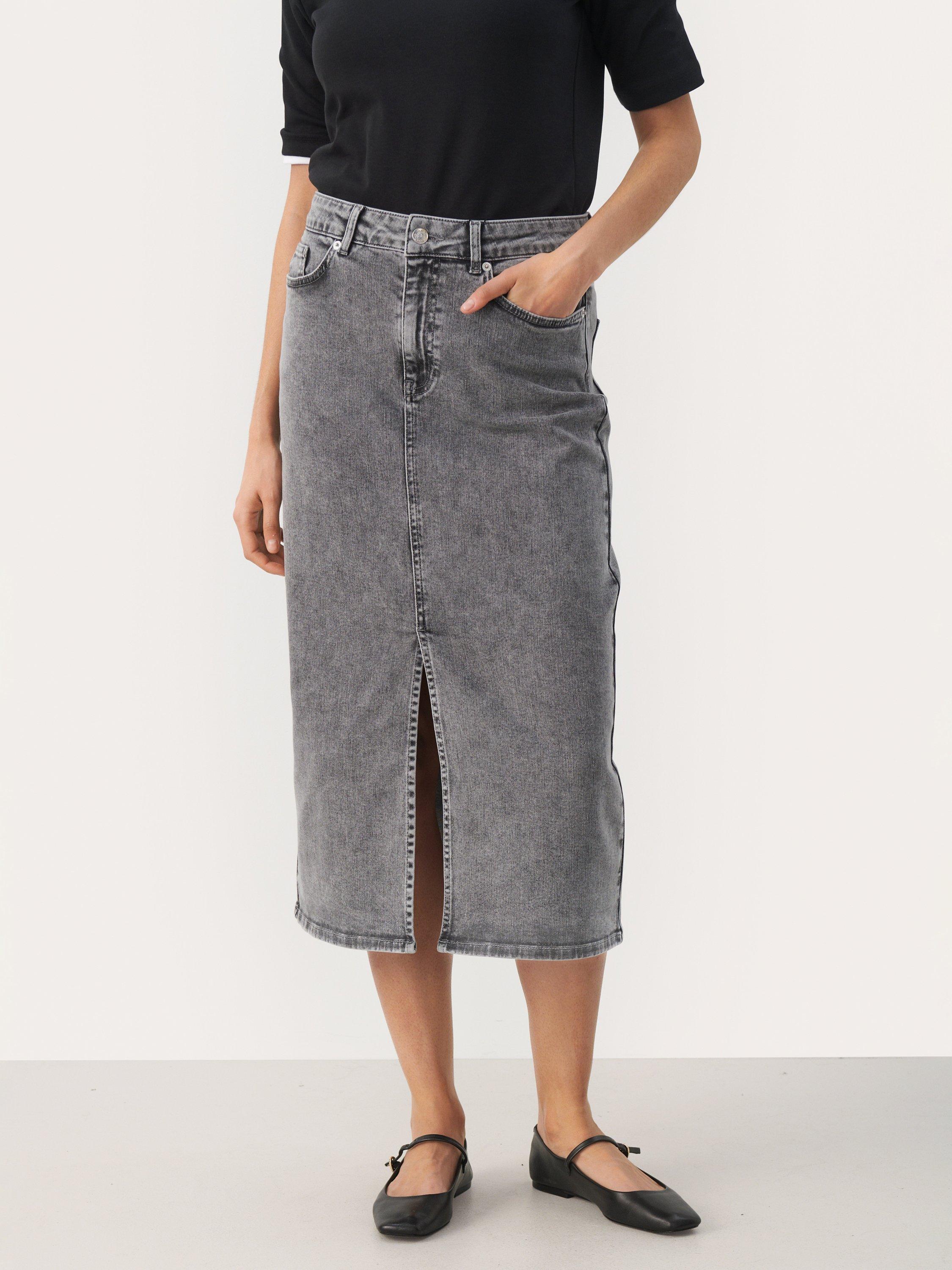 Product image 1 of 6, which shows Part Two Dilin Classic Fit Midi Skirt, Grey Denim, 8