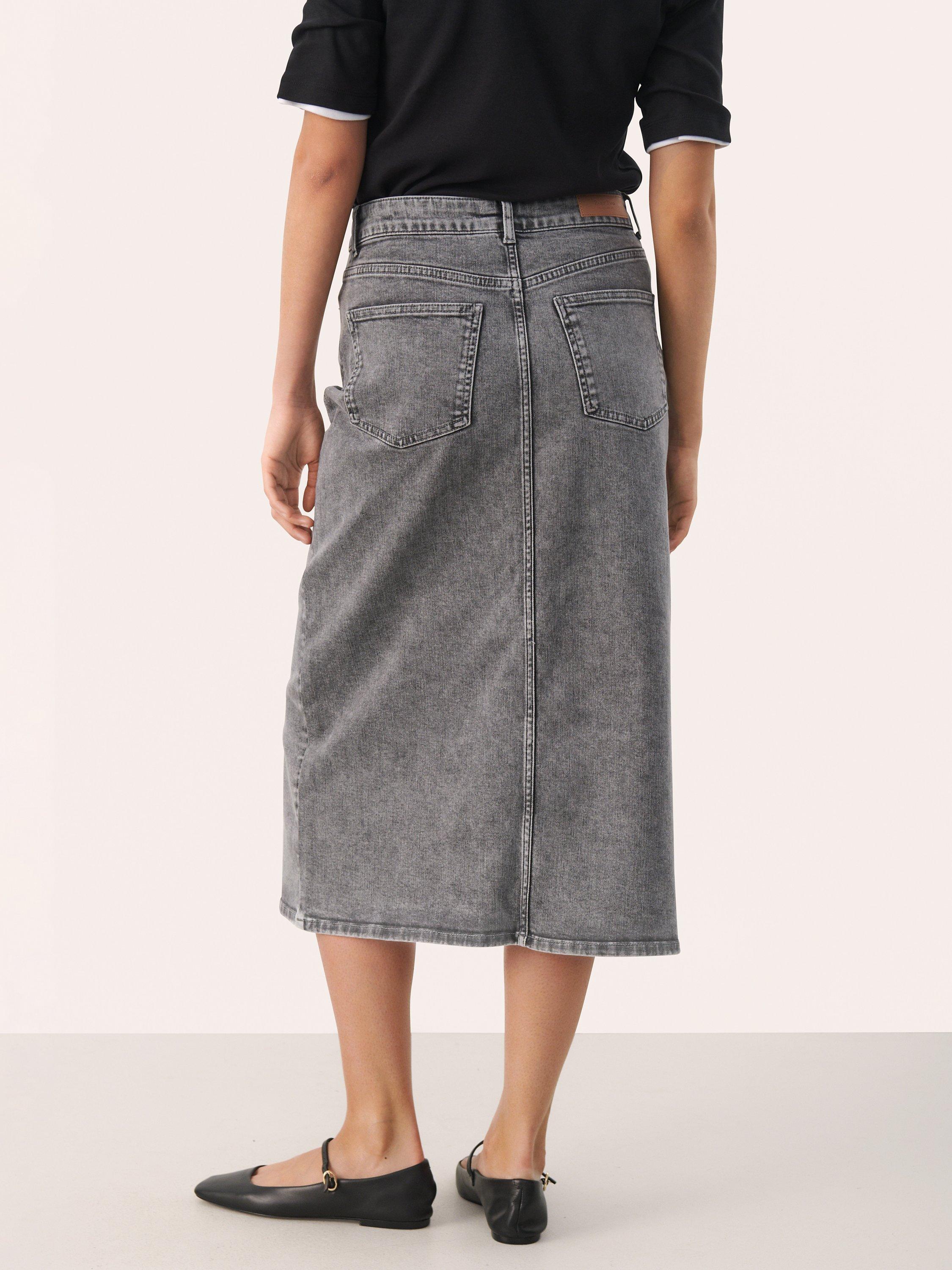 Product image 2 of 6, which shows Part Two Dilin Classic Fit Midi Skirt, Grey Denim, 8