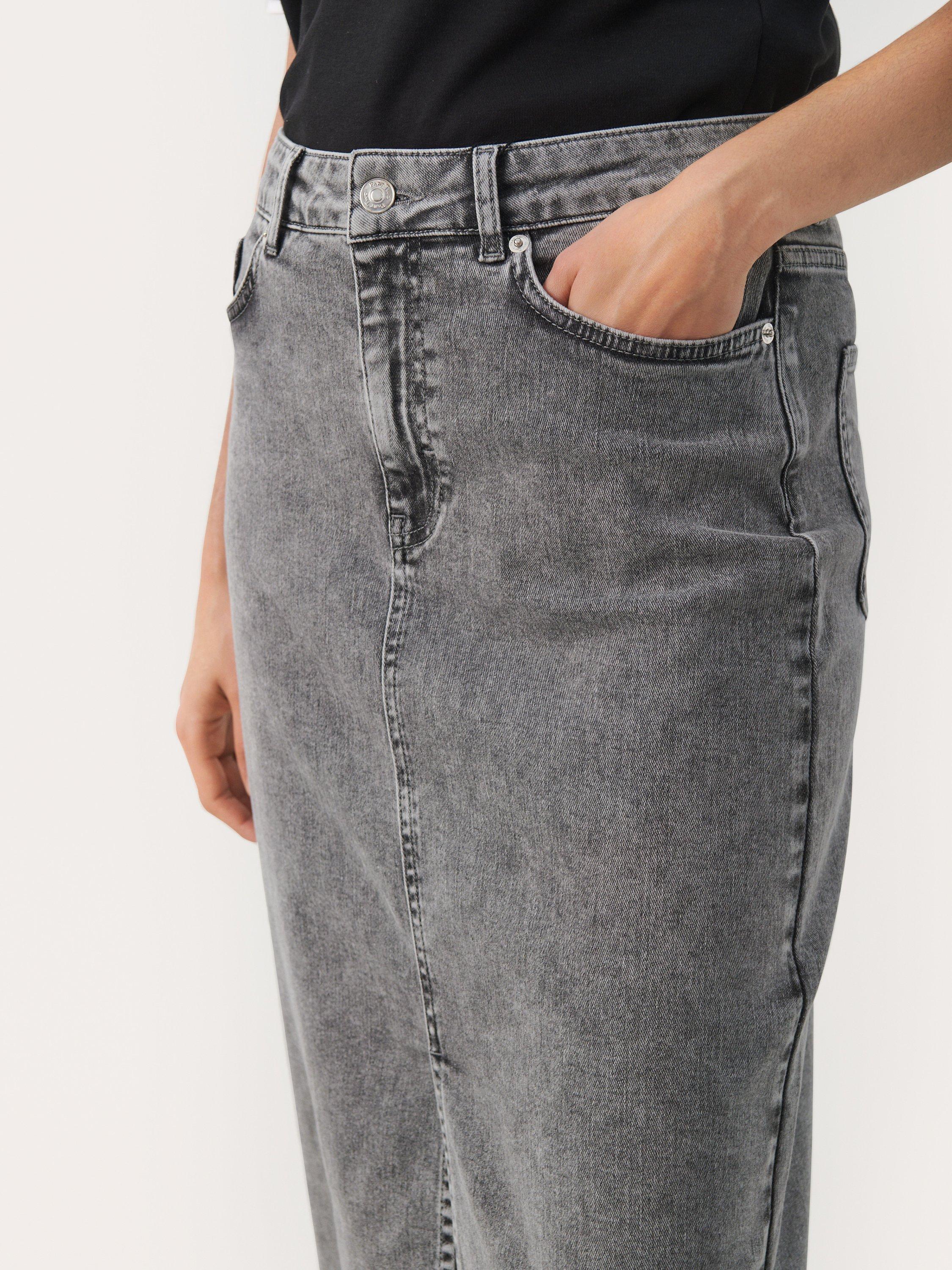 Product image 4 of 6, which shows Part Two Dilin Classic Fit Midi Skirt, Grey Denim, 8
