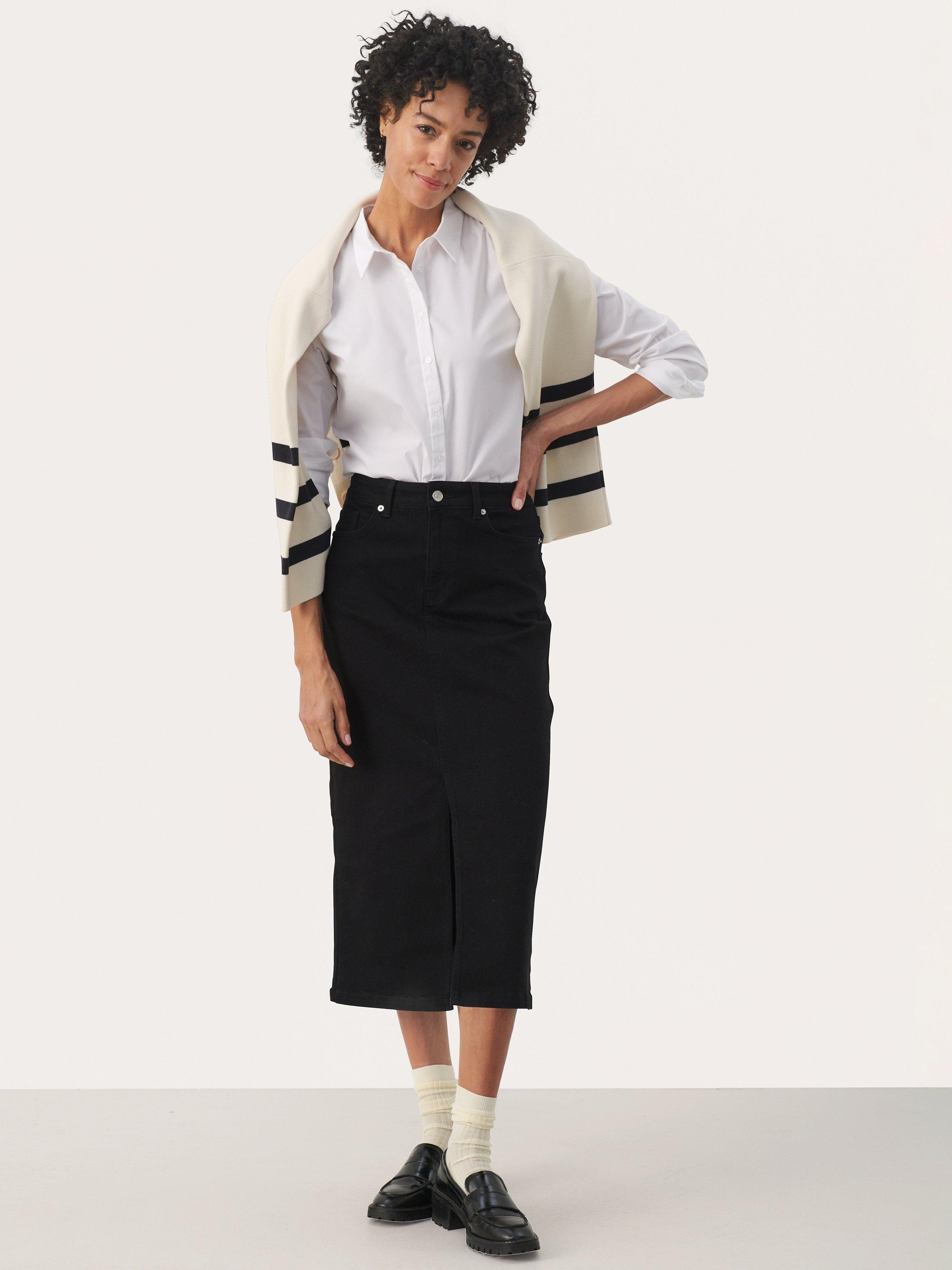 Product image 3 of 5, which shows Part Two Dilin Classic Fit Midi Skirt, Black Denim, 8