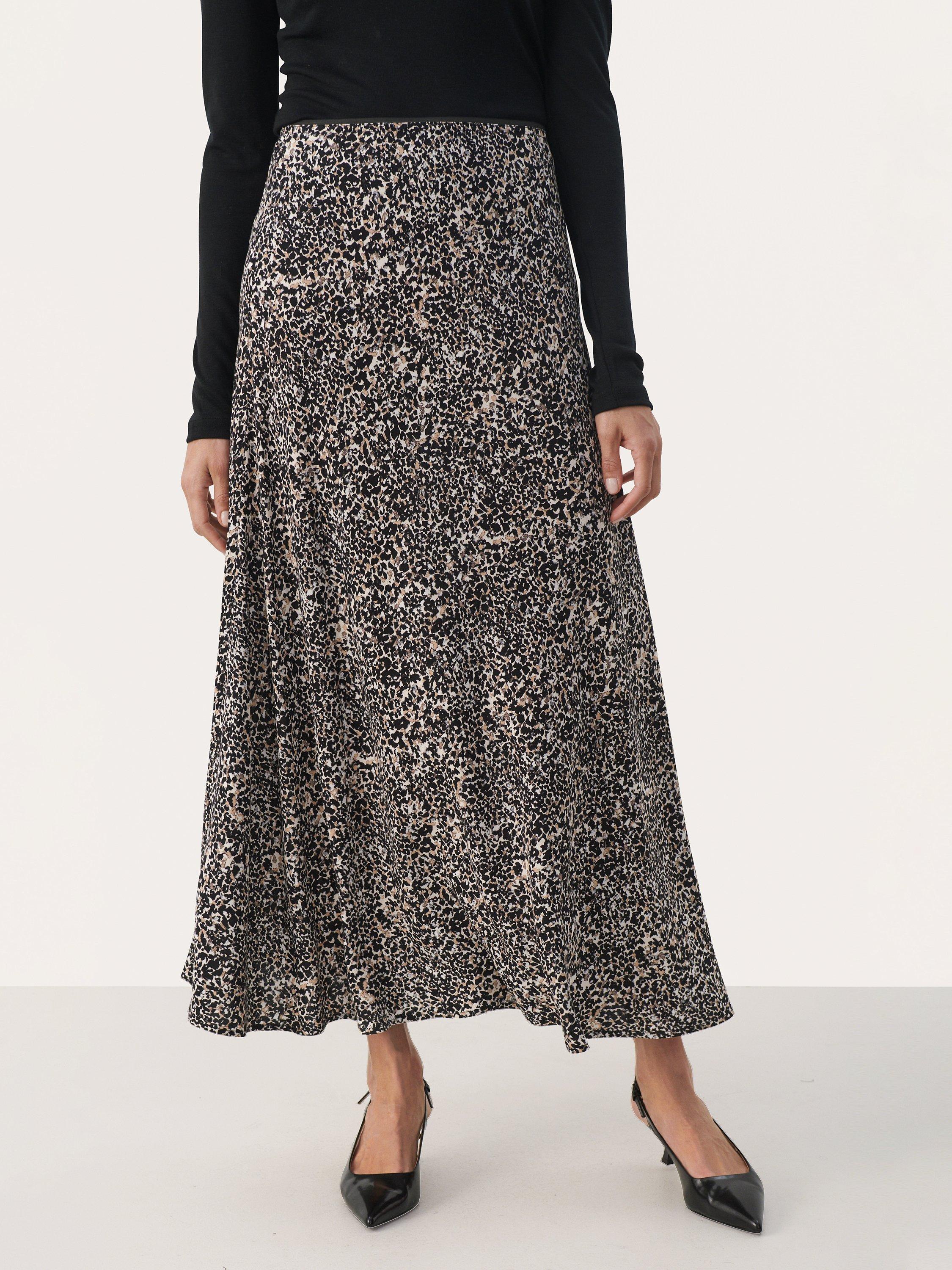 Product image 1 of 5, which shows Part Two Rin Mid Calf A-Line Skirt, Natural Scatter, 12