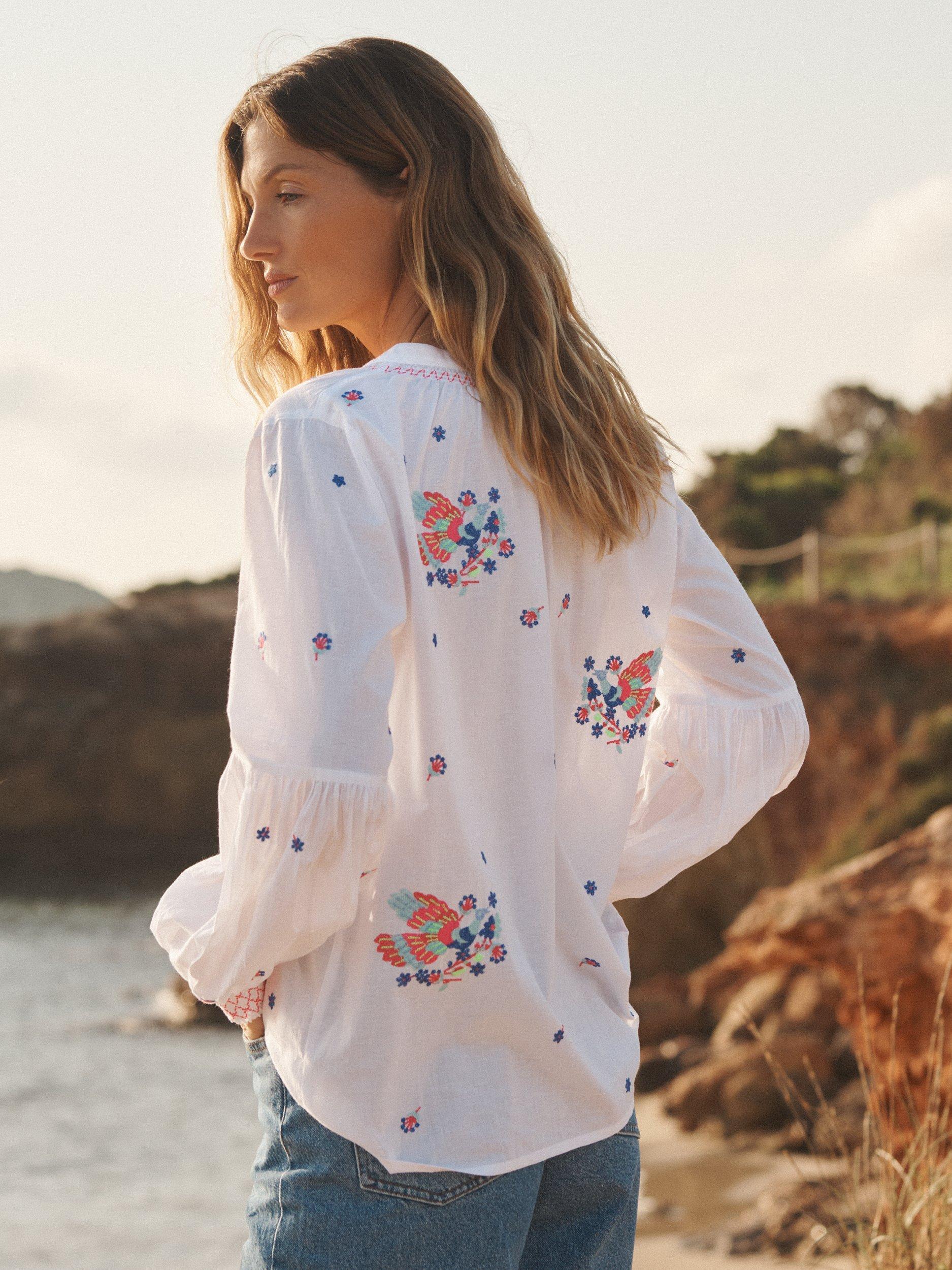 Product image 5 of 10, which shows NRBY Birdie Embroidered Top, White, XS