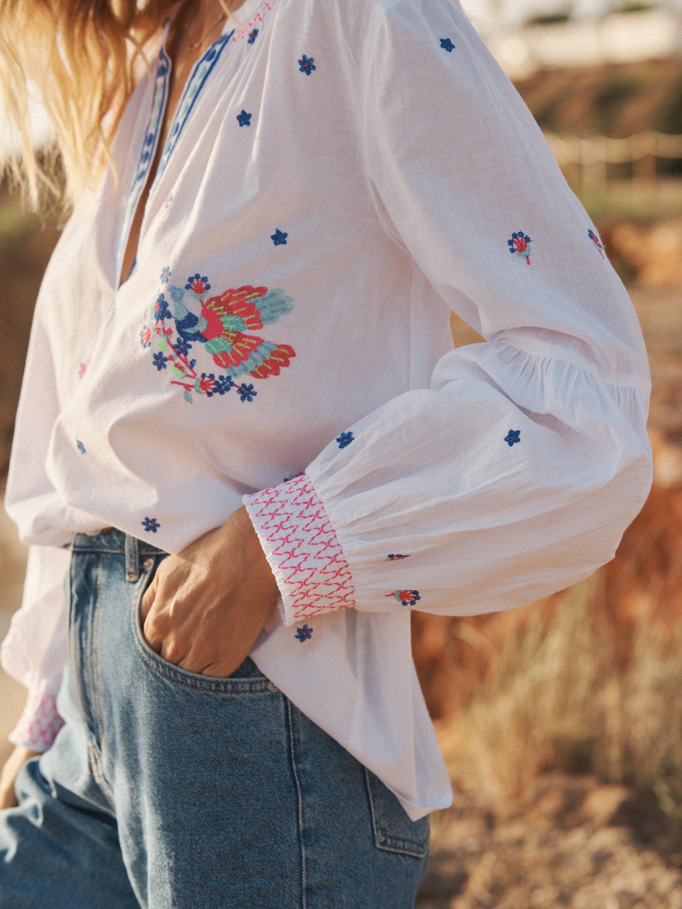 Product image 7 of 10, which shows NRBY Birdie Embroidered Top, White, XS