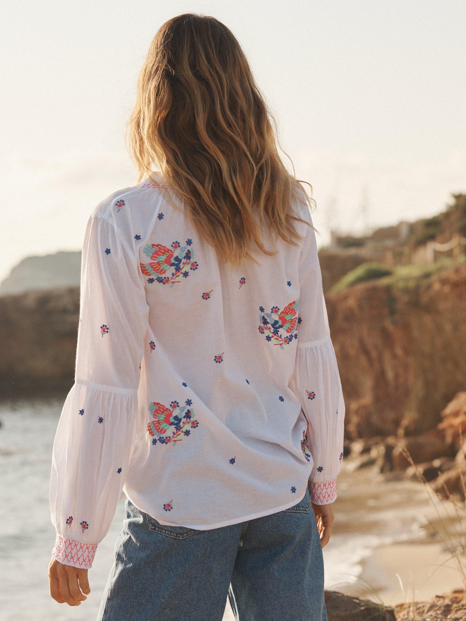 Product image 9 of 10, which shows NRBY Birdie Embroidered Top, White, XS
