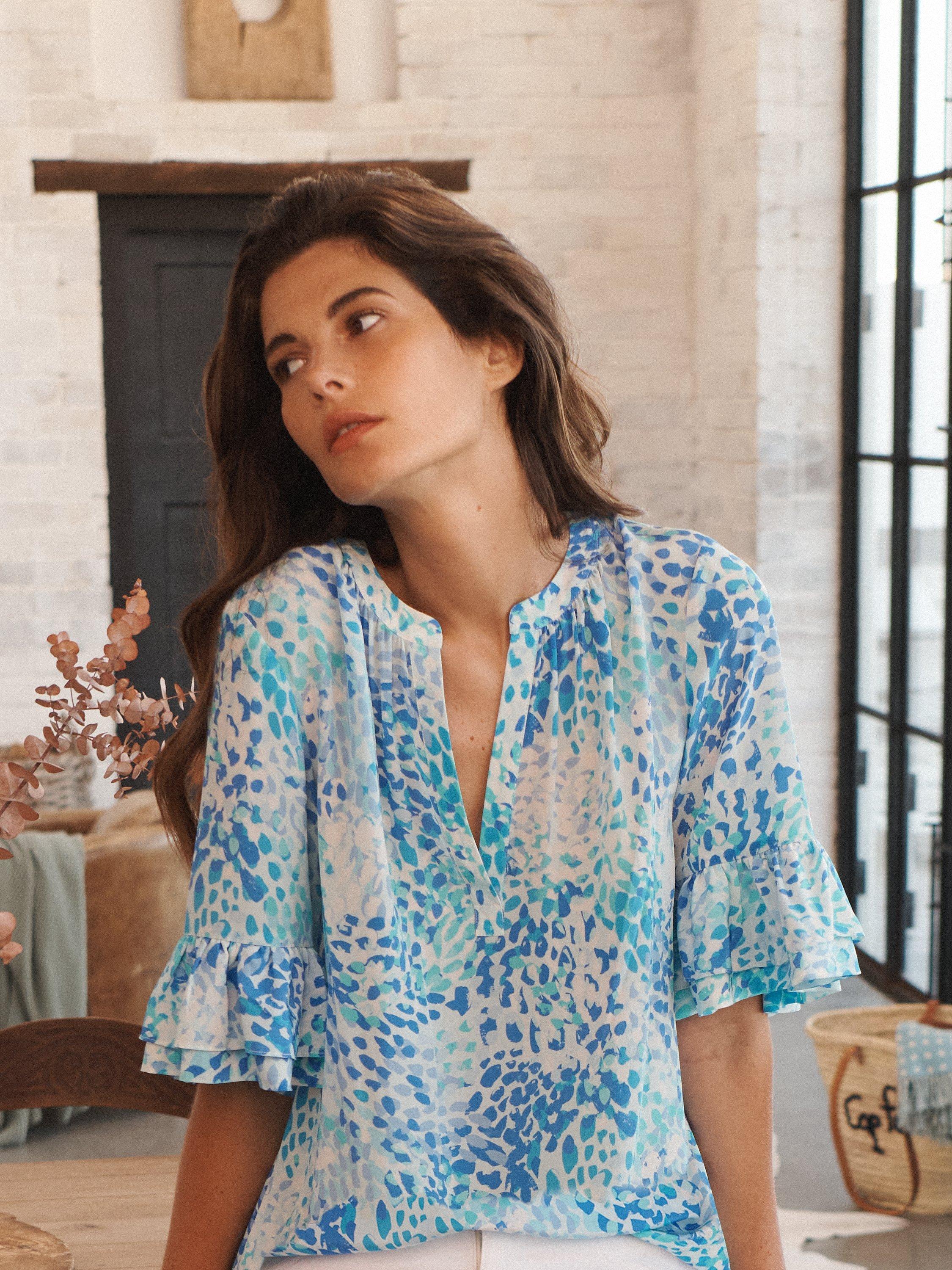 NRBY Jules Crazy Petal Silk Top, Blue