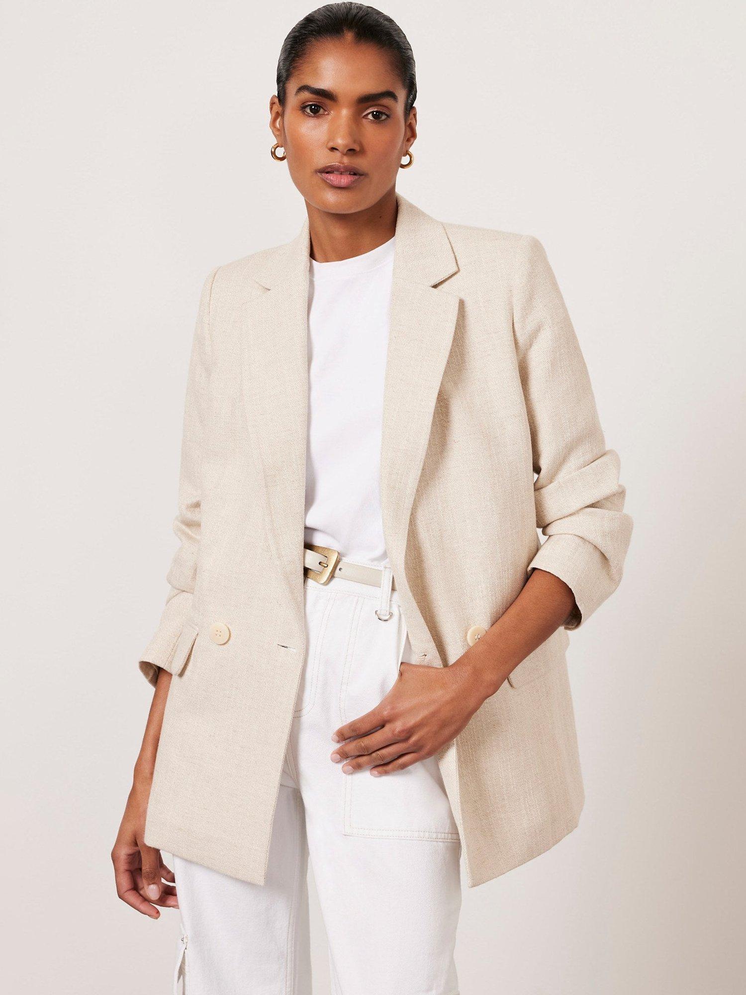 Mint Velvet Double Breasted Textured Blazer Cream