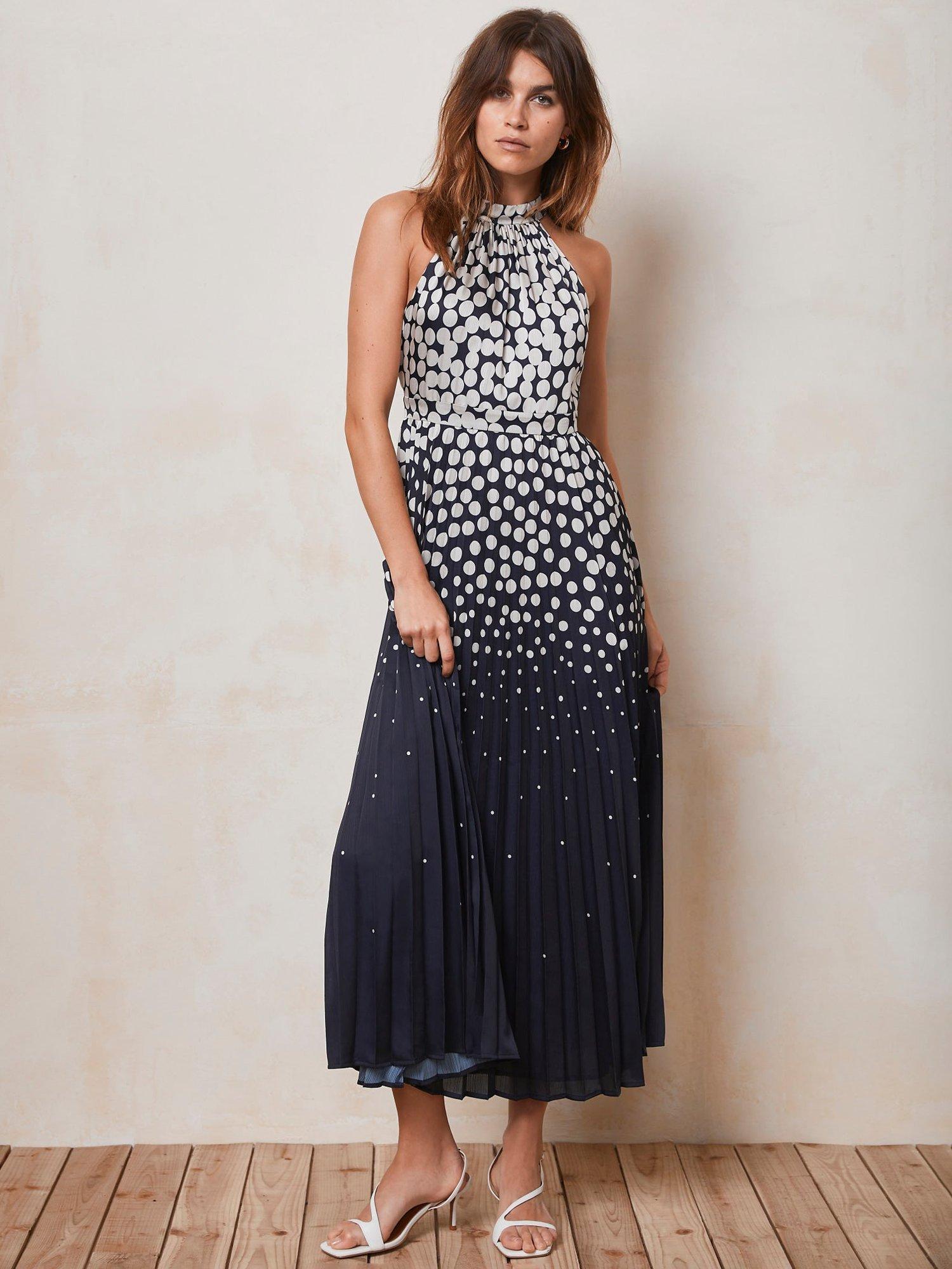 Mint Velvet Spot Print Halterneck Maxi Dress Navy White