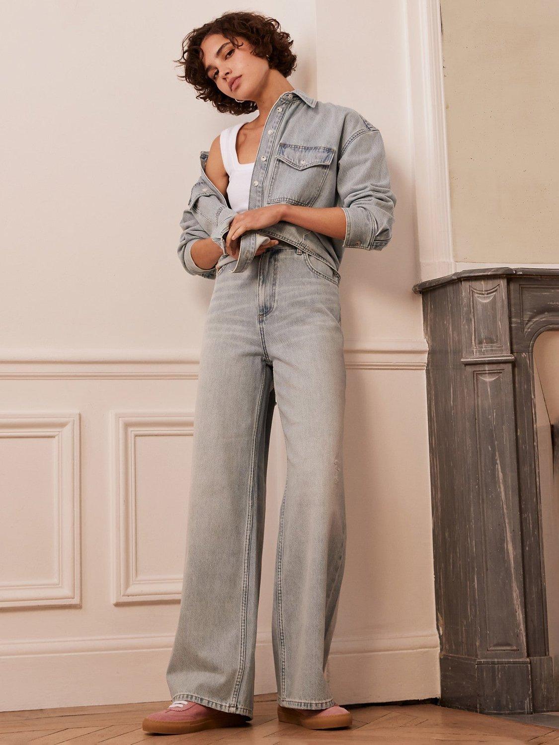Mint Velvet Super Wide Jeans, Blue Light