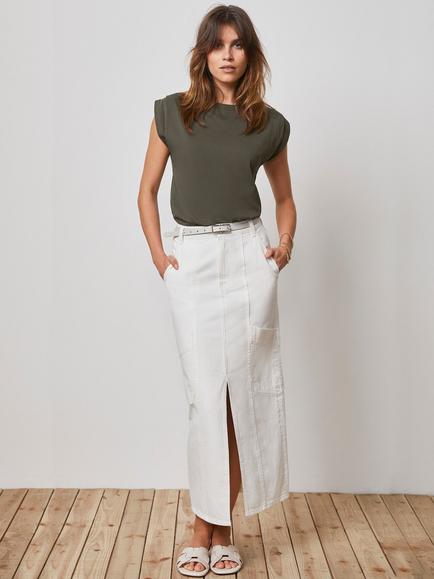Mint Velvet Shoulder T-Shirt, Khaki - view 2, Khaki