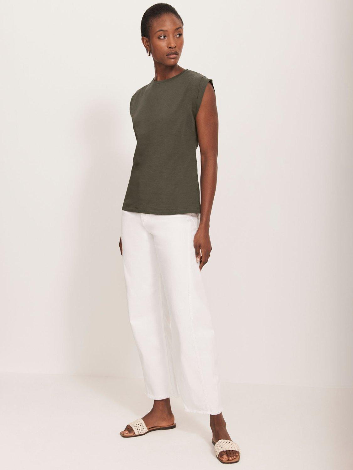 Product image 3 of 8, which shows Mint Velvet Shoulder T-Shirt, Khaki, XS